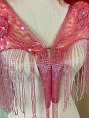 Pink Glass Beaded Fringe & Sequin Shrug