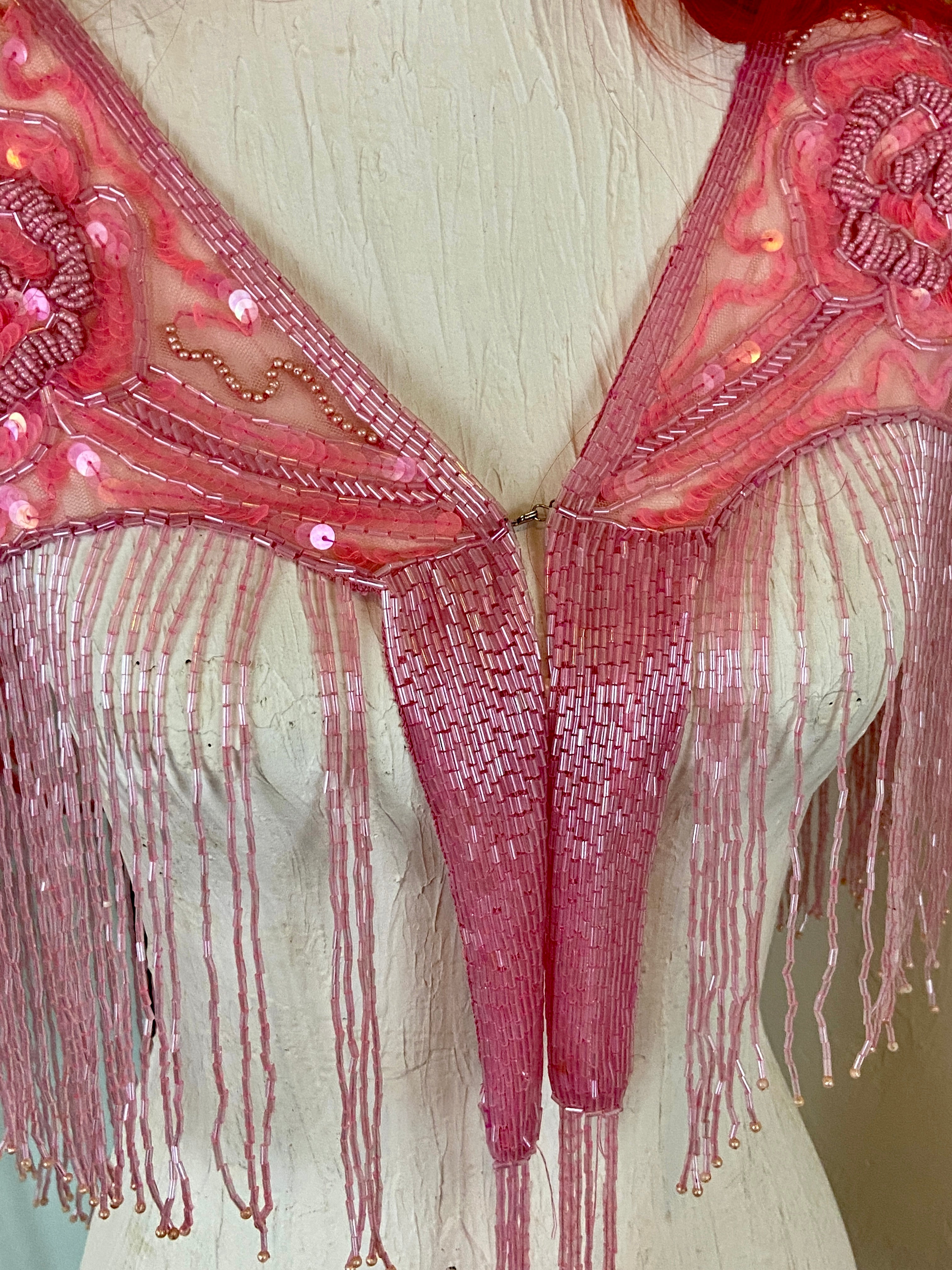 Pink Glass Beaded Fringe & Sequin Shrug