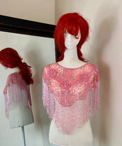 Pink Glass Beaded Fringe & Sequin Shrug
