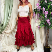 Y2K Red Ruffle Salsa Skirt (Medium)