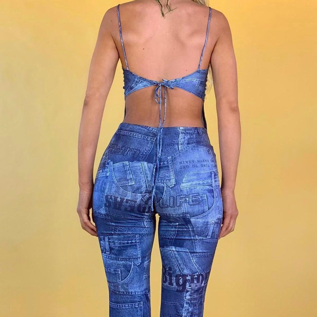 Patchwork Denim Print Pants