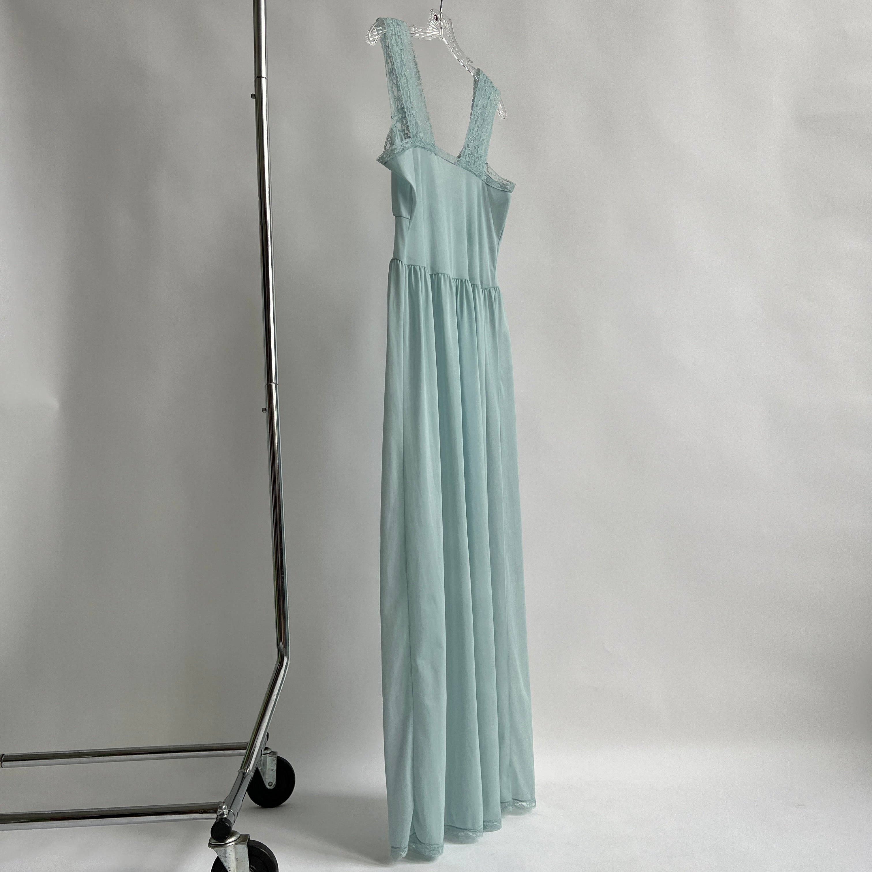 Dusty blue hand dyed vintage maxi slip dress - M