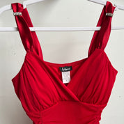 vintage cinched red ruffle mini dress (S)