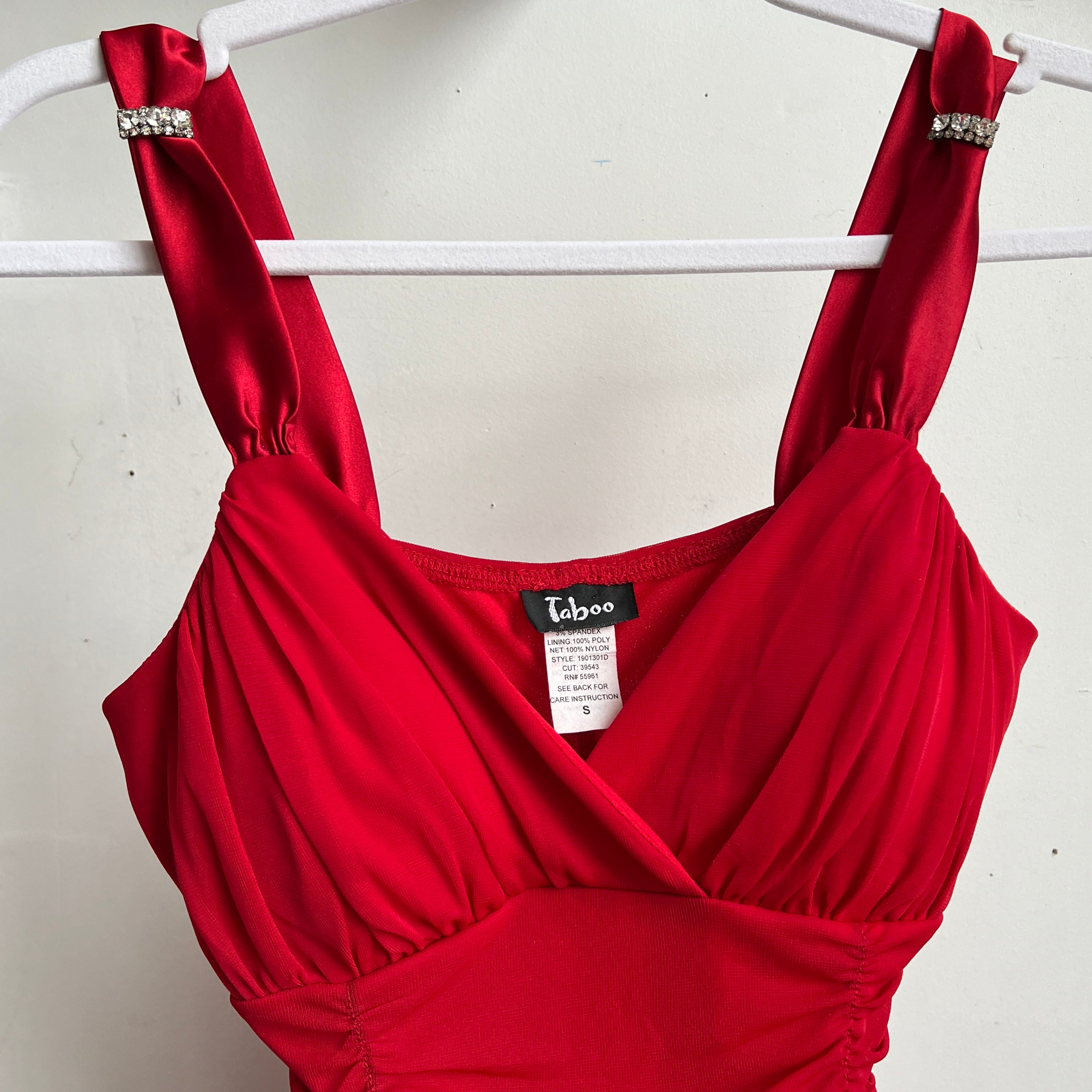 vintage cinched red ruffle mini dress (S)