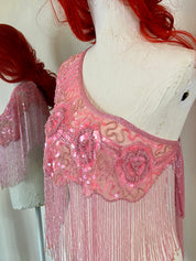 Pink Glass Beaded Fringe & Sequin Shrug