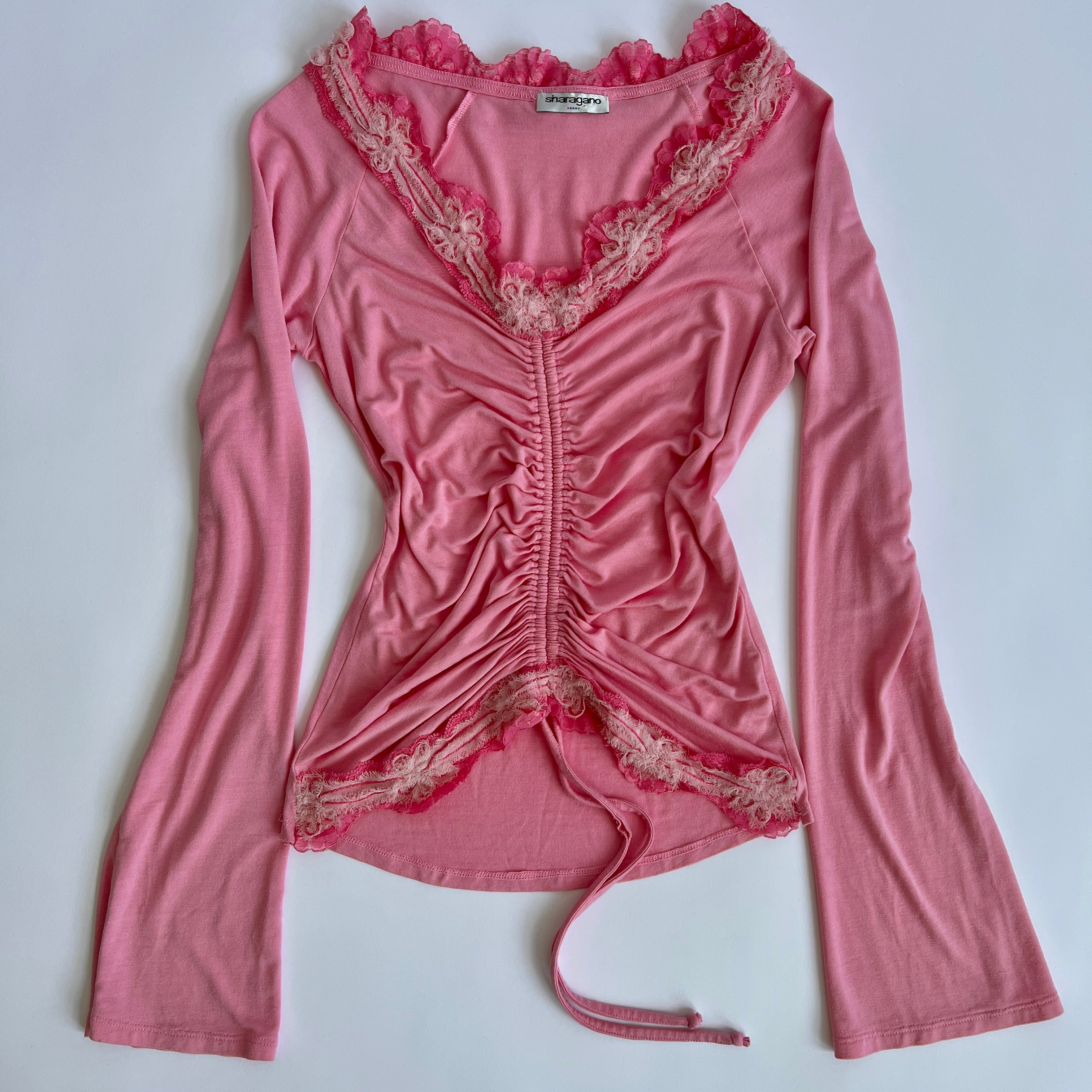 00s cinched ruffle trim top - S/M