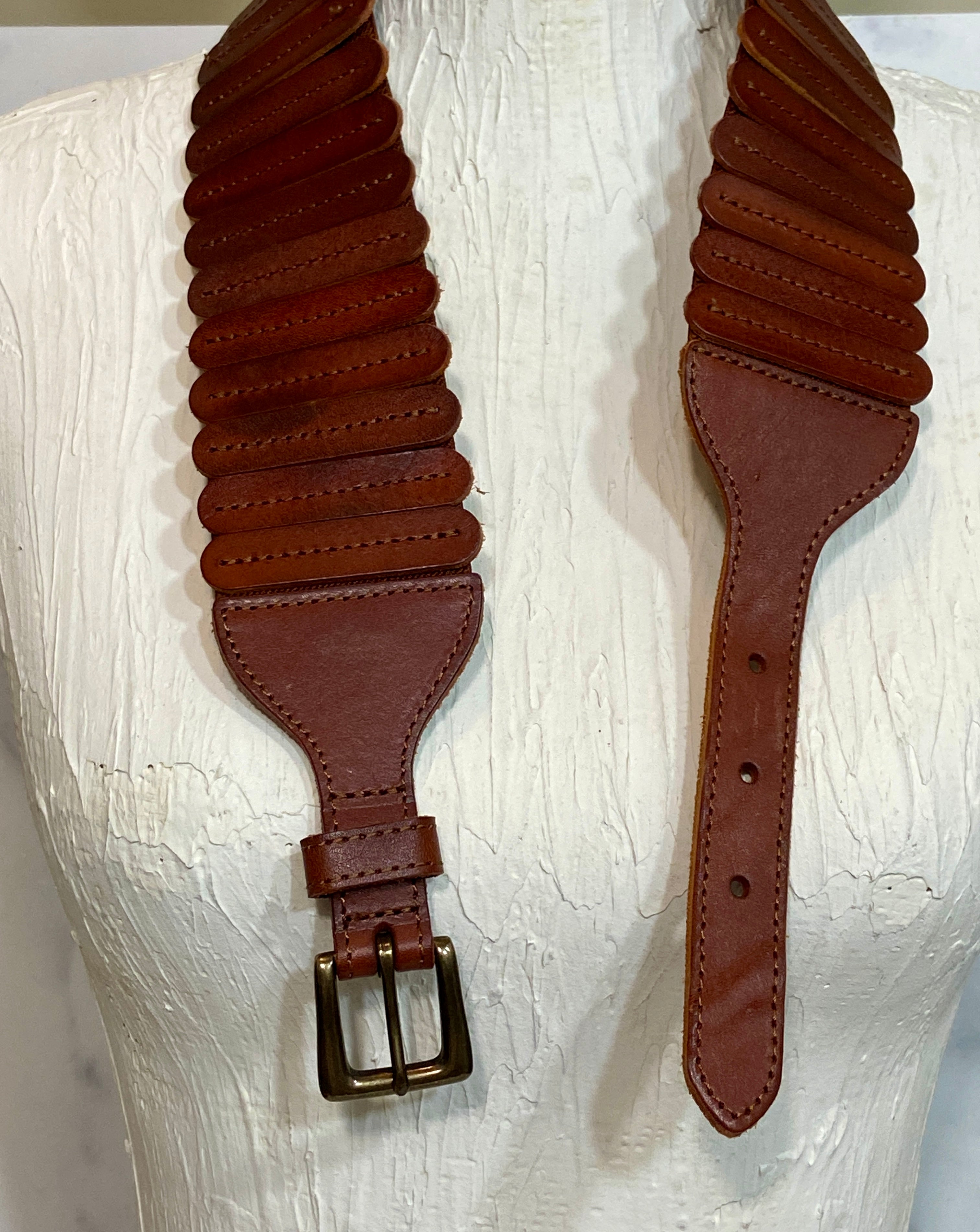 Brown Leather Dress Belt Elastic