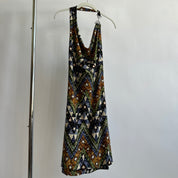 90s printed halter dress - M/L