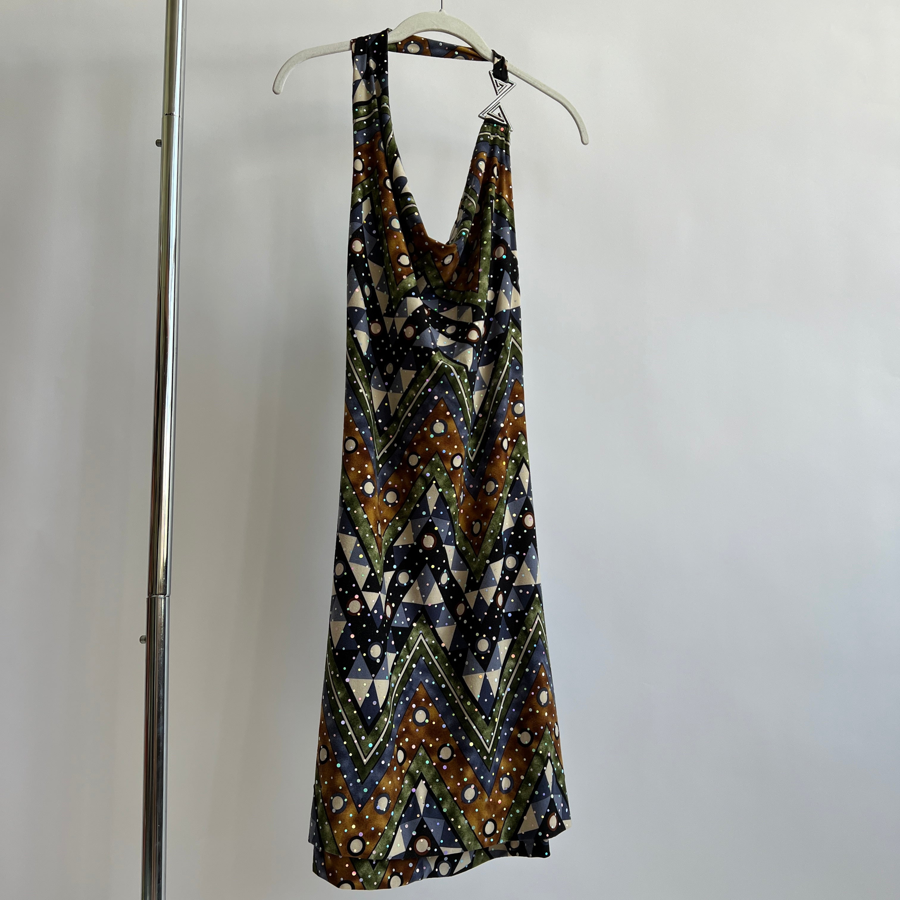 90s printed halter dress - M/L