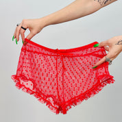 Lace Red Bloomer Shorts (Size S/M)