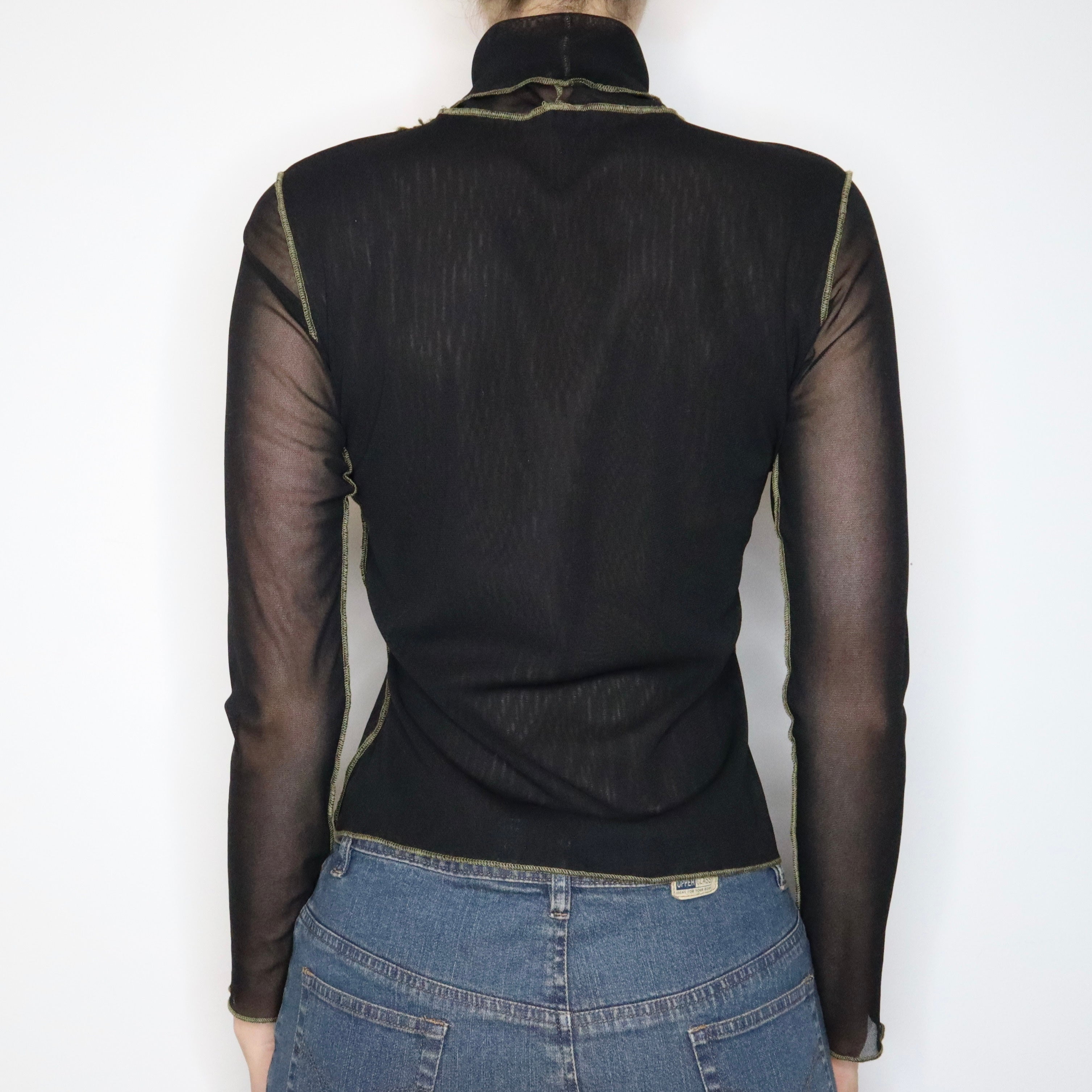 Black Mesh Embroidered Long Sleeve (S-M) 