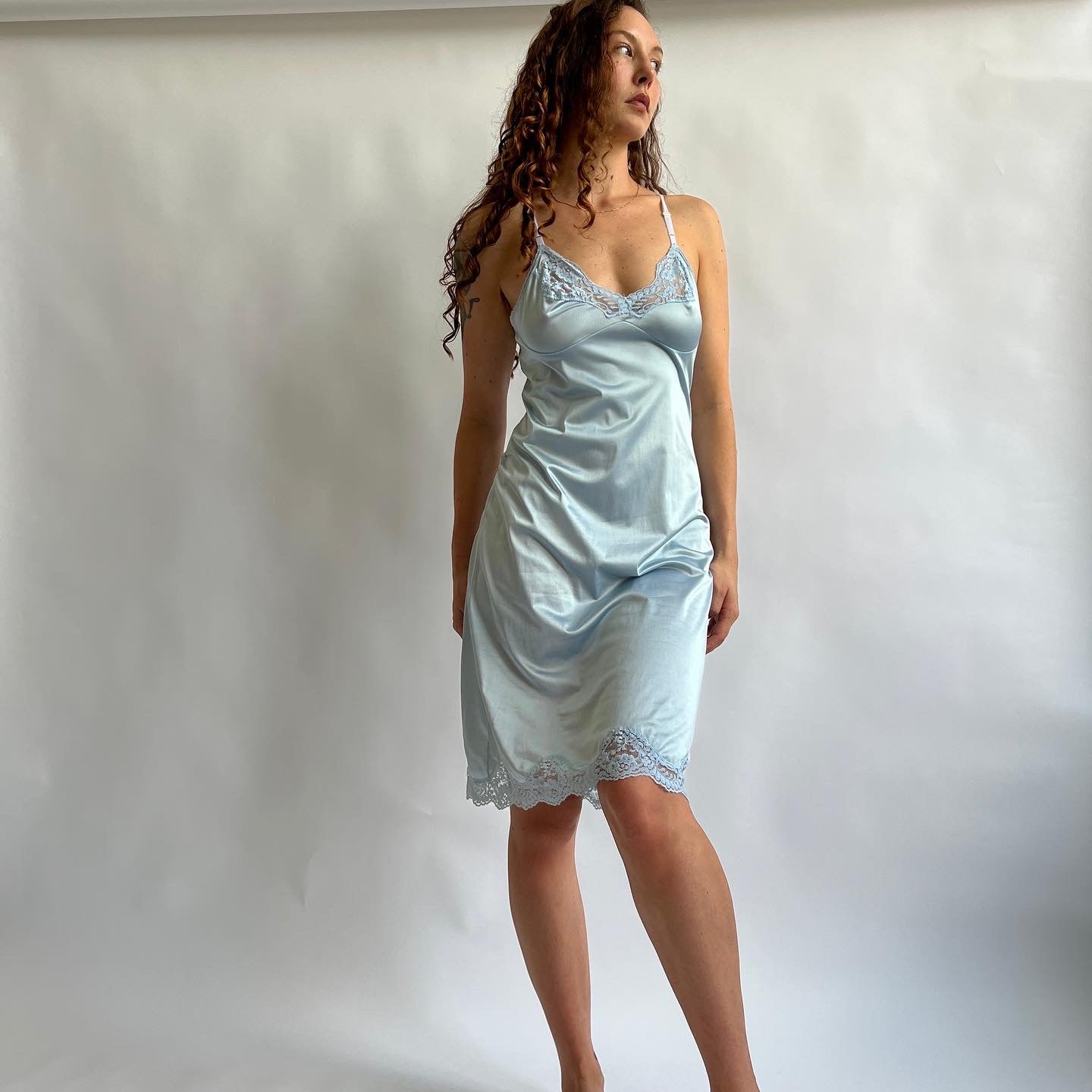 Baby blue hand dyed midi slip -L