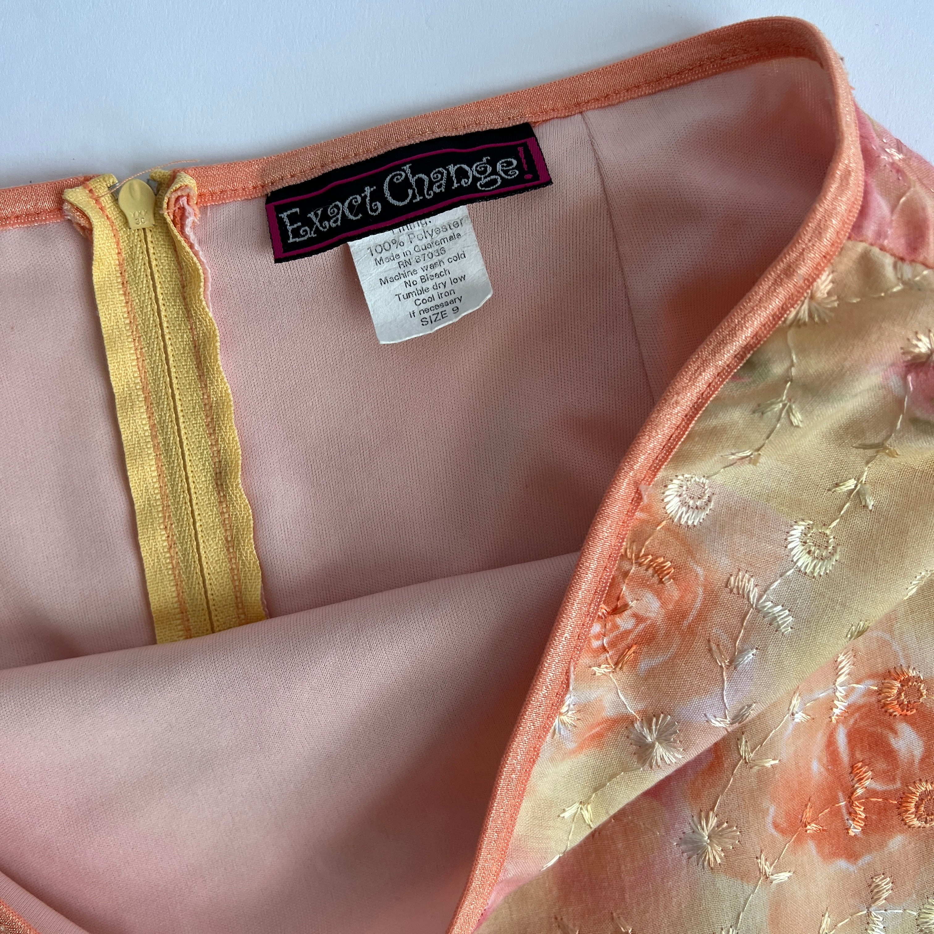 Y2K Peach rose embroidered midi skirt - L