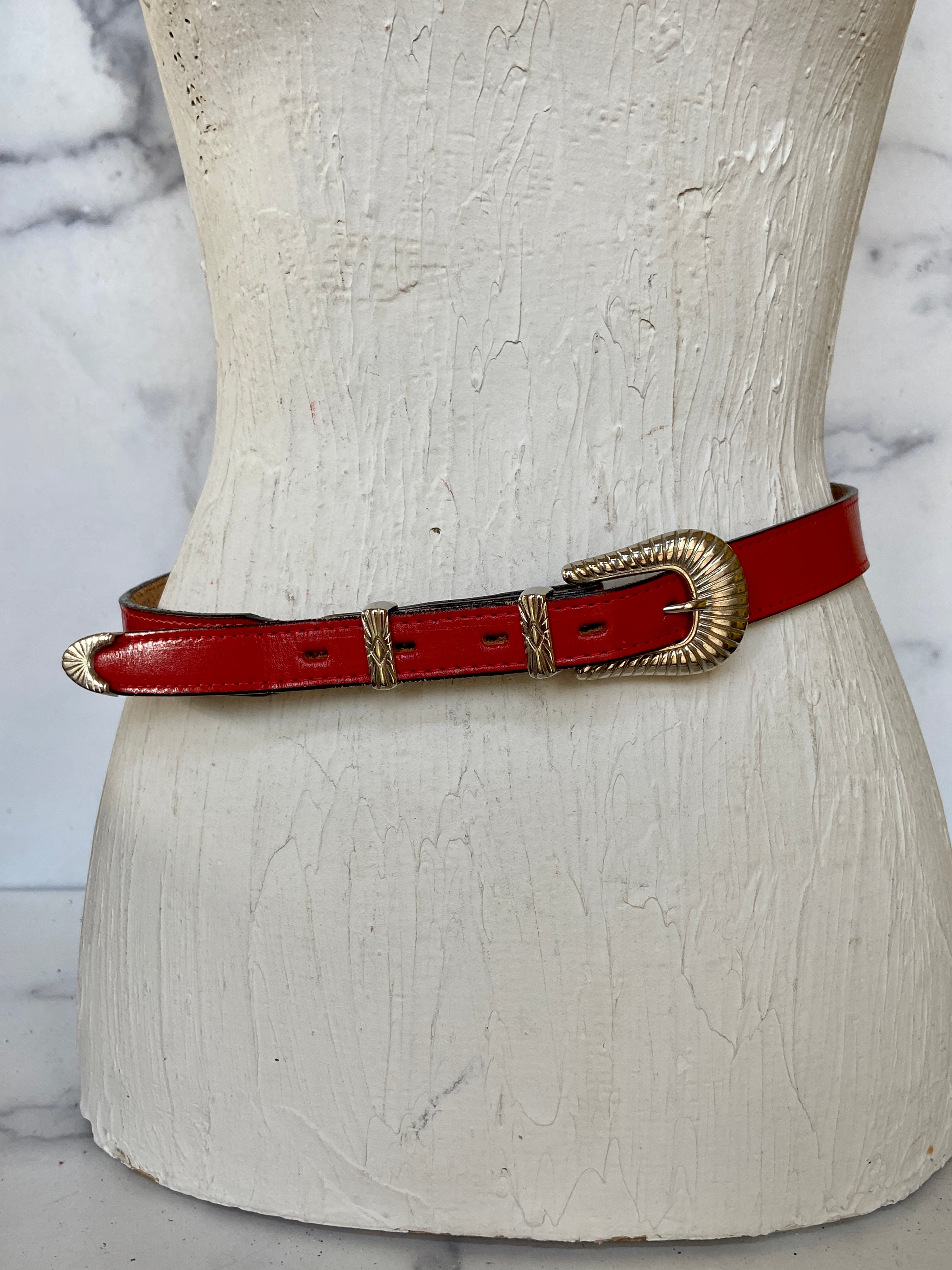 3-D red leather belt