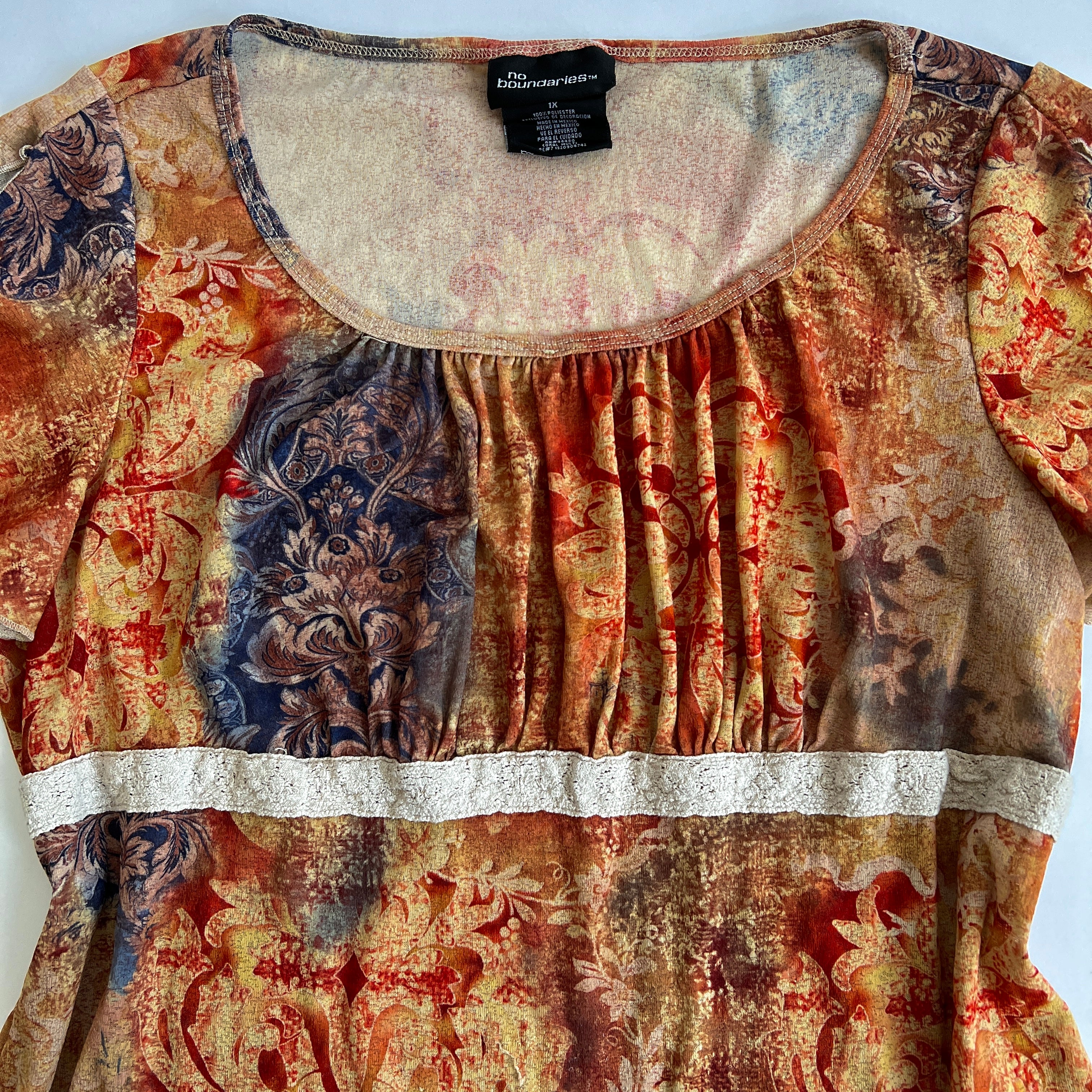 Y2k mesh boho print babydoll top - XL