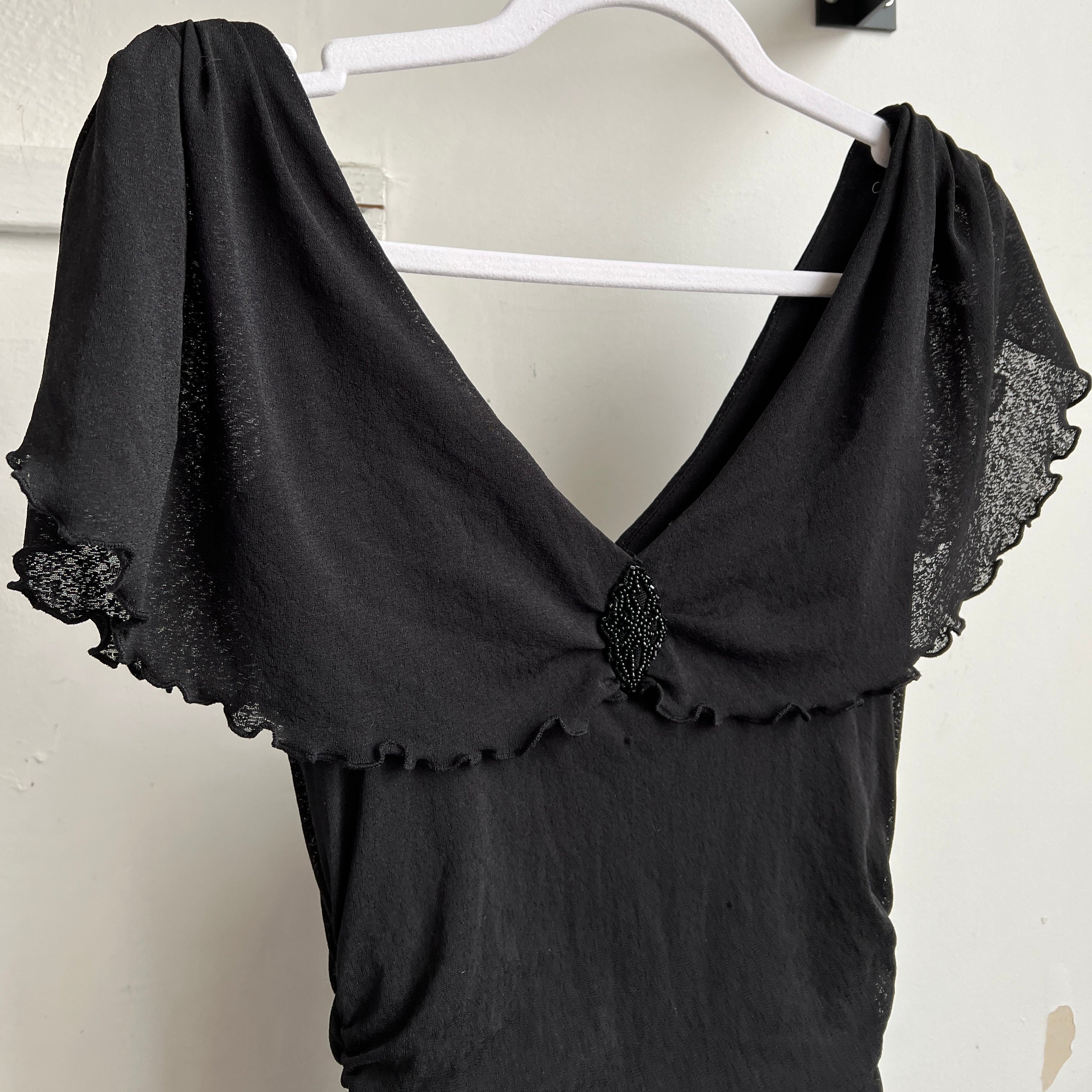 Y2K Black mesh cape sleeve dress (S/M)