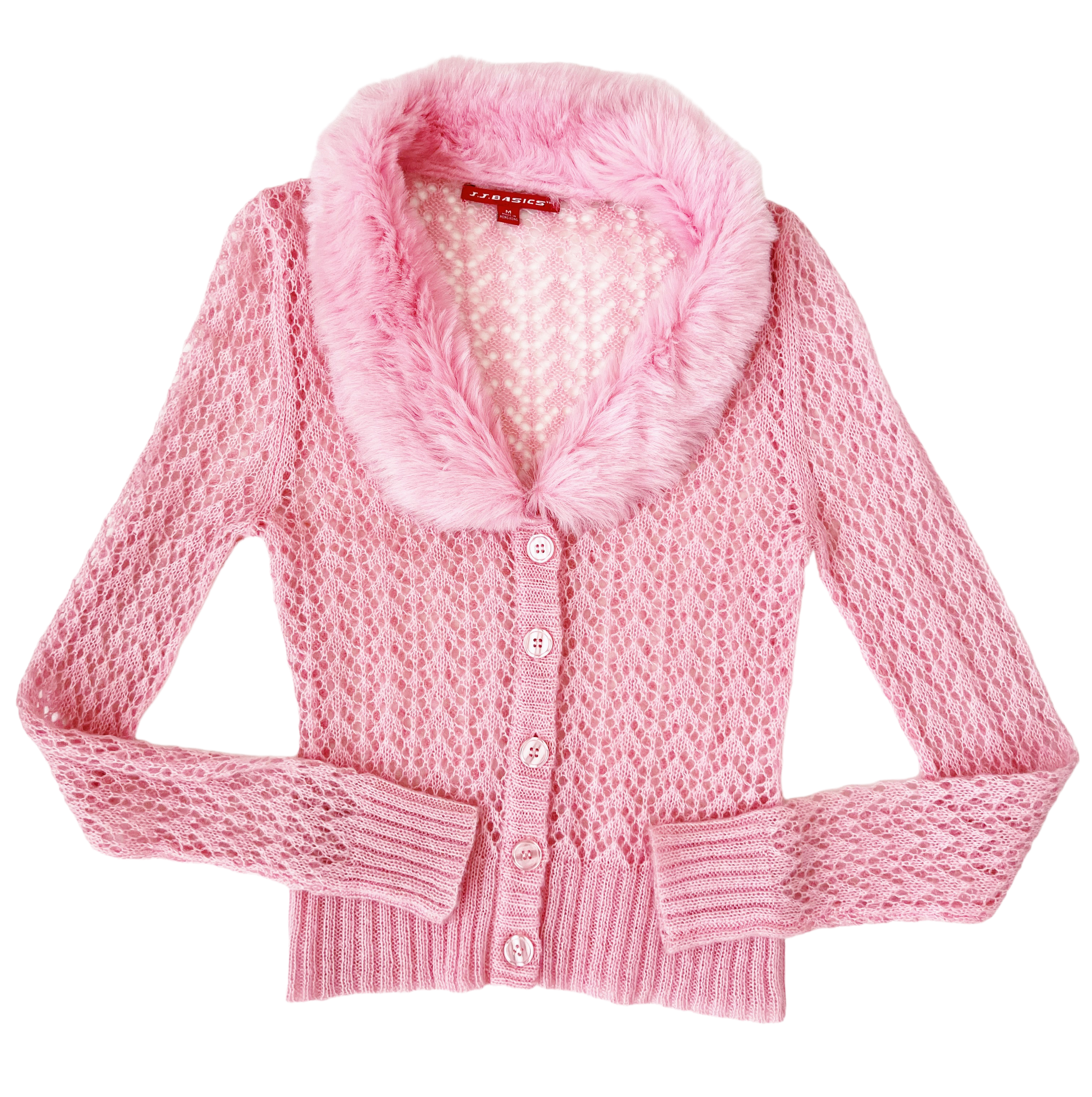 Baby Pink Furry Open Knit Cardigan (M)
