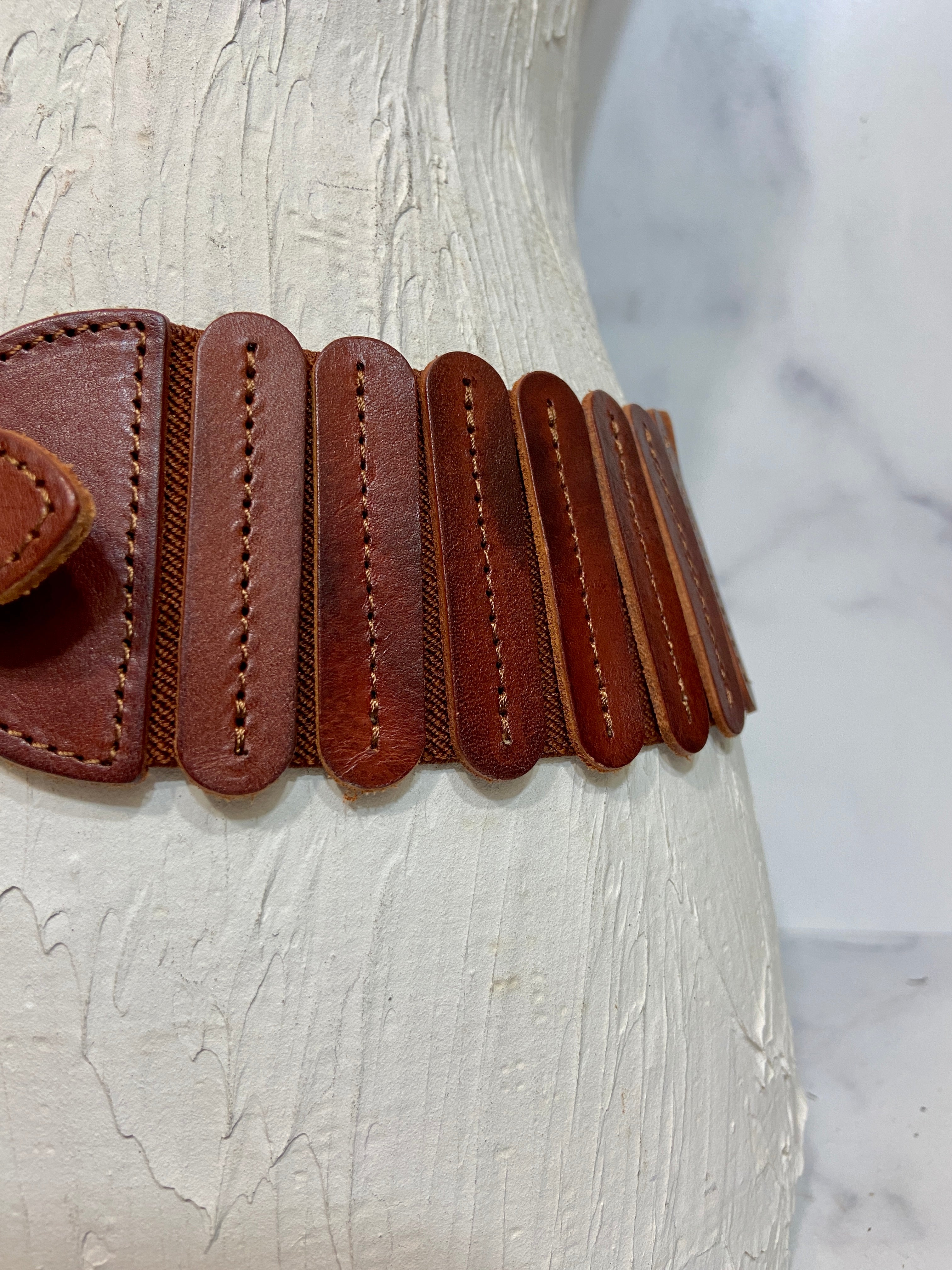 Brown Leather Dress Belt Elastic