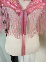 Pink Glass Beaded Fringe & Sequin Shrug