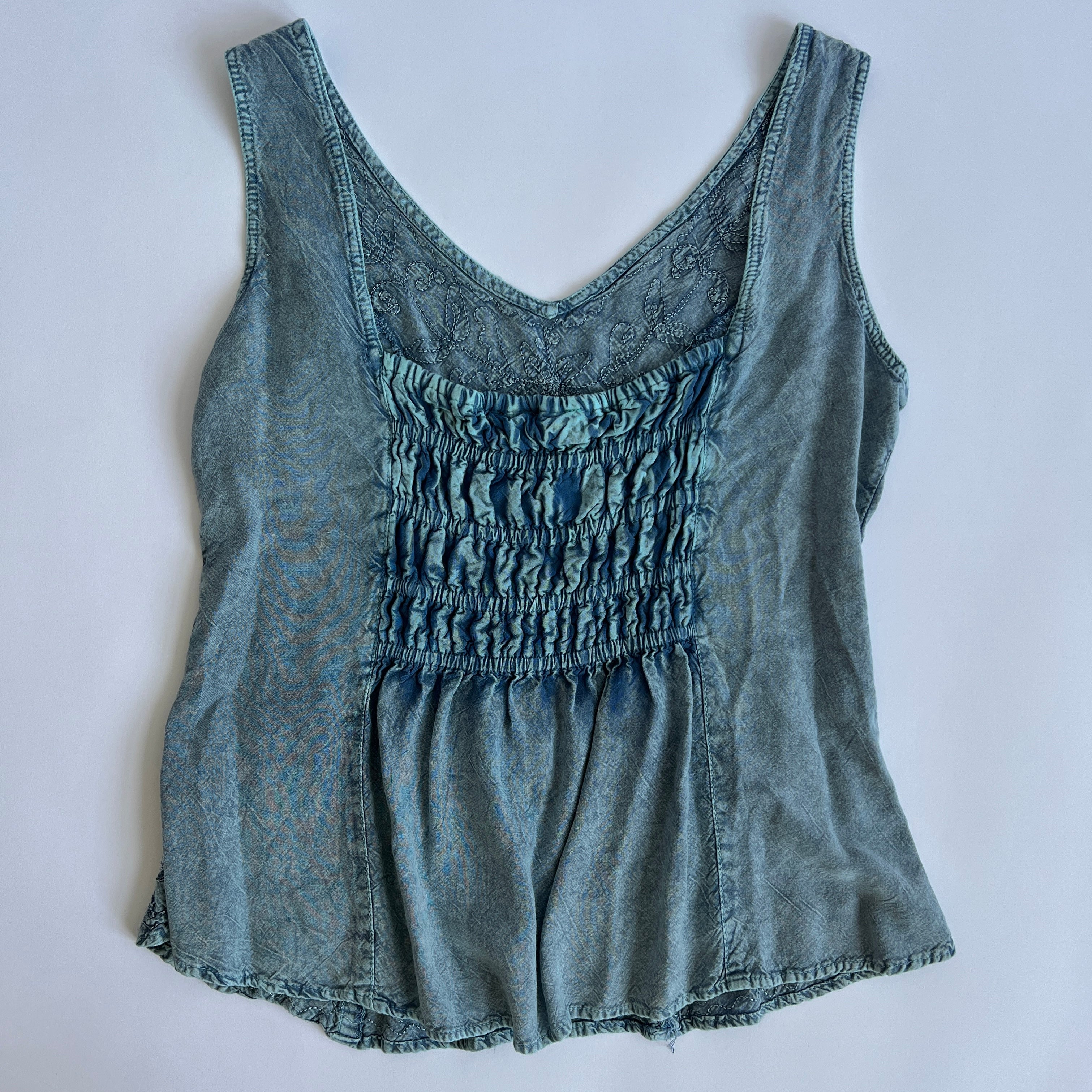 Blue embroidered boho grunge tank - L/XL
