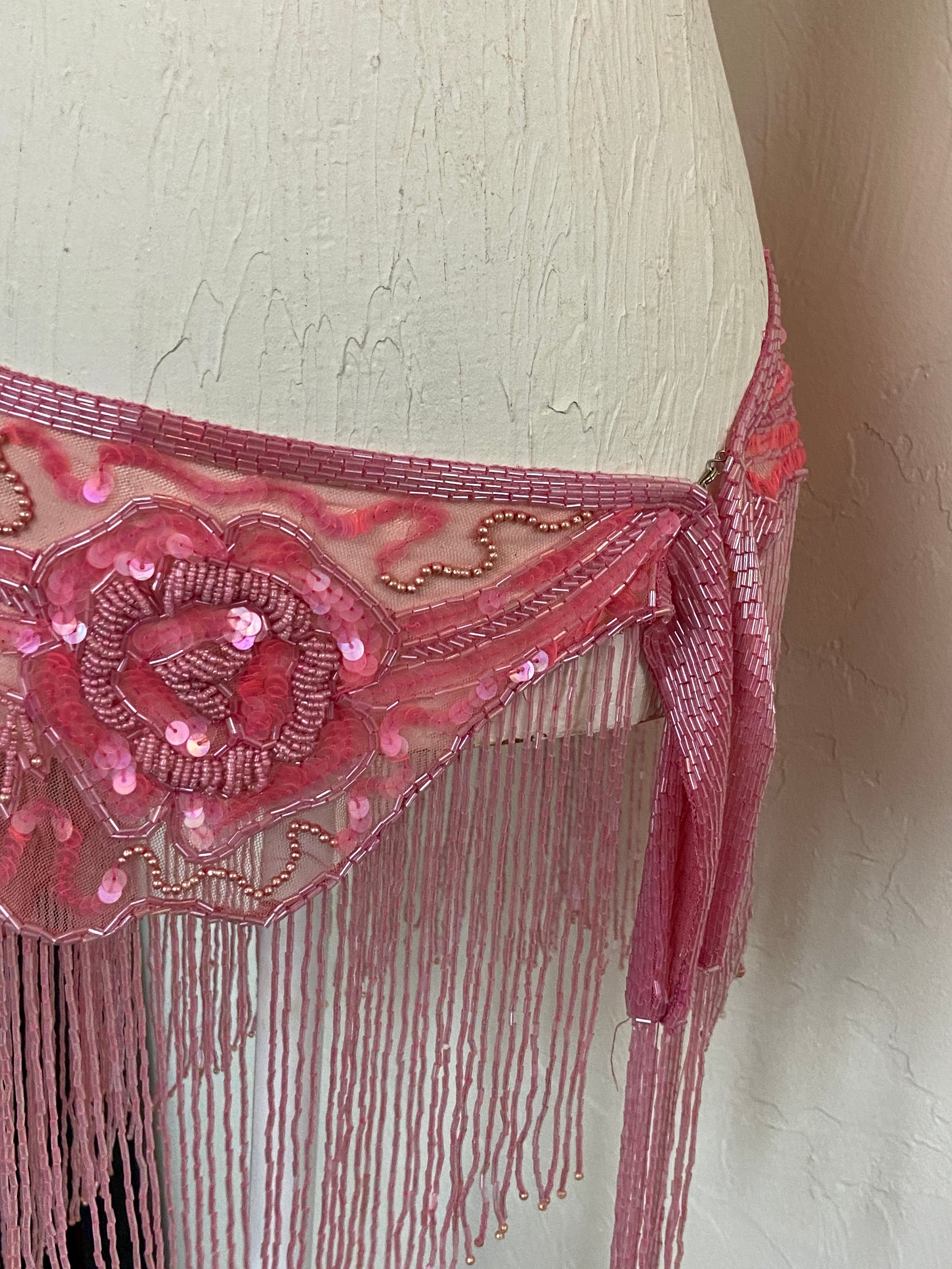 Pink Glass Beaded Fringe & Sequin Shrug