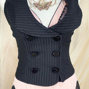 Y2K Cropped Pinstripe Waistcoat Vest (Small)