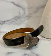 Vintage Engraved heart in black belt