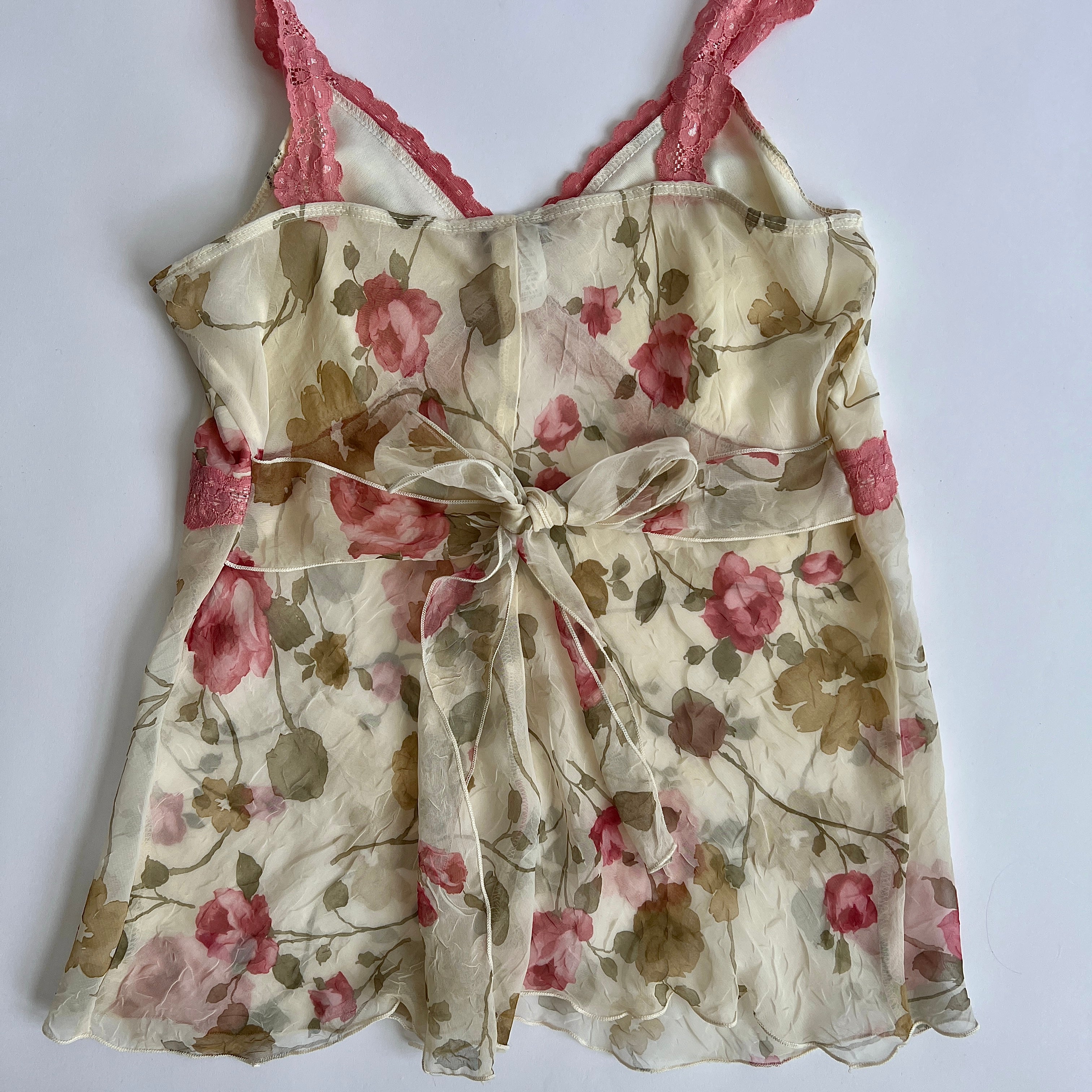 Y2K sheer floral pink lace babydoll - L/XL