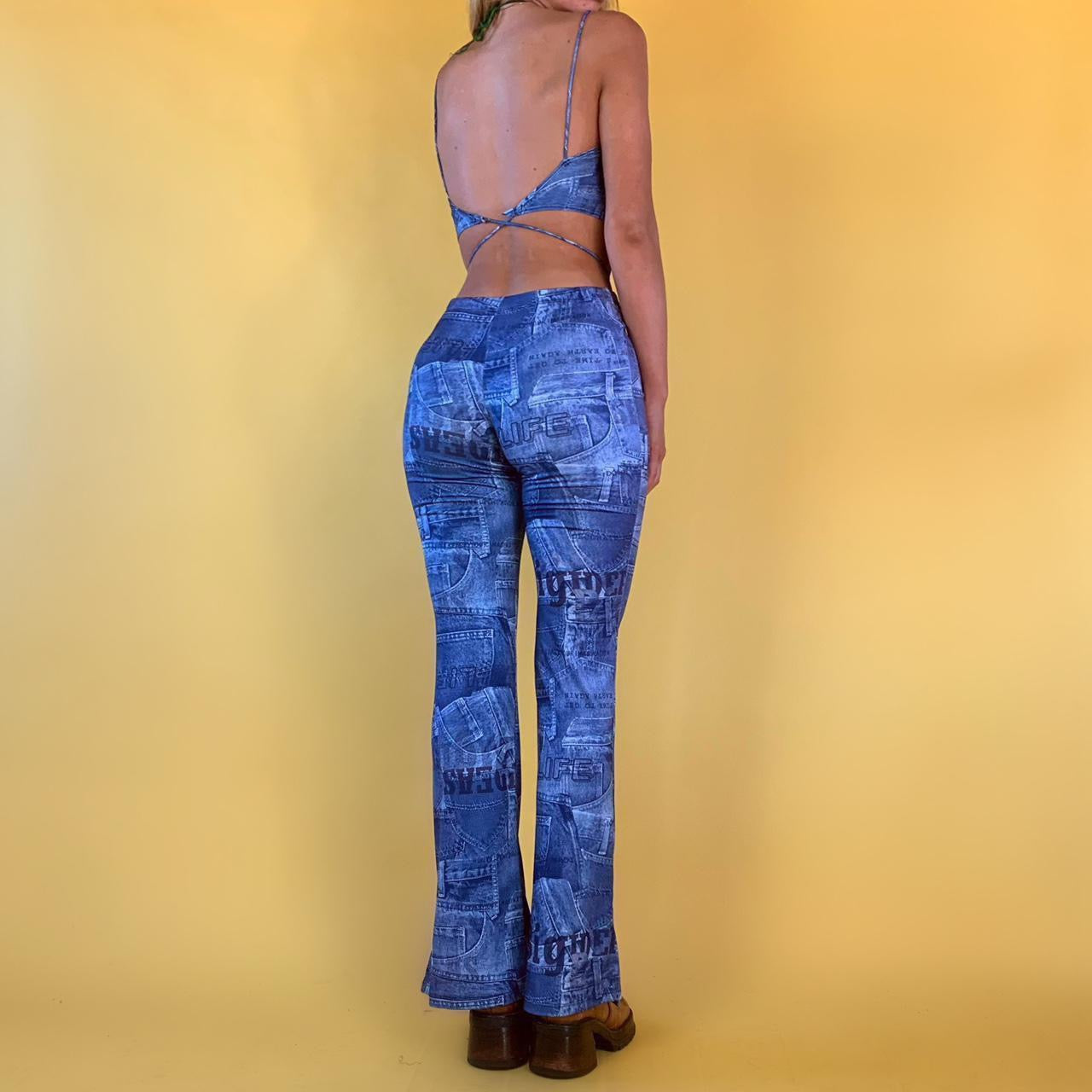 Patchwork Denim Print Pants