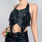 Deadstock Leather Fringe Halter Top