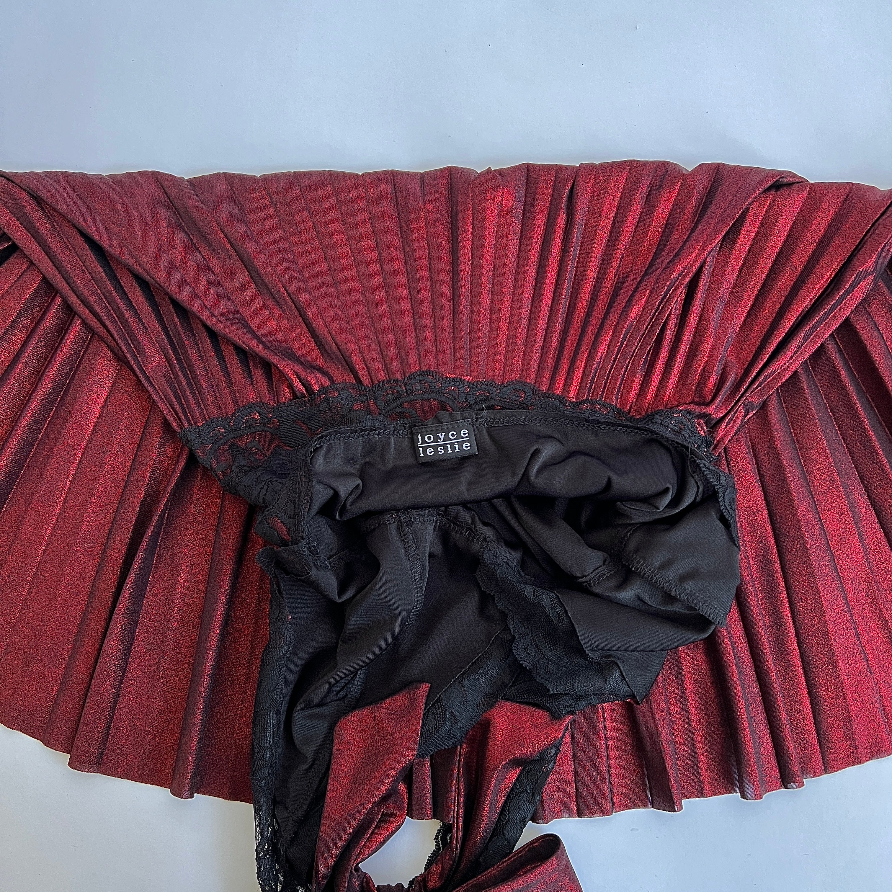90s garnet & black lace pleated halter dress - S/M