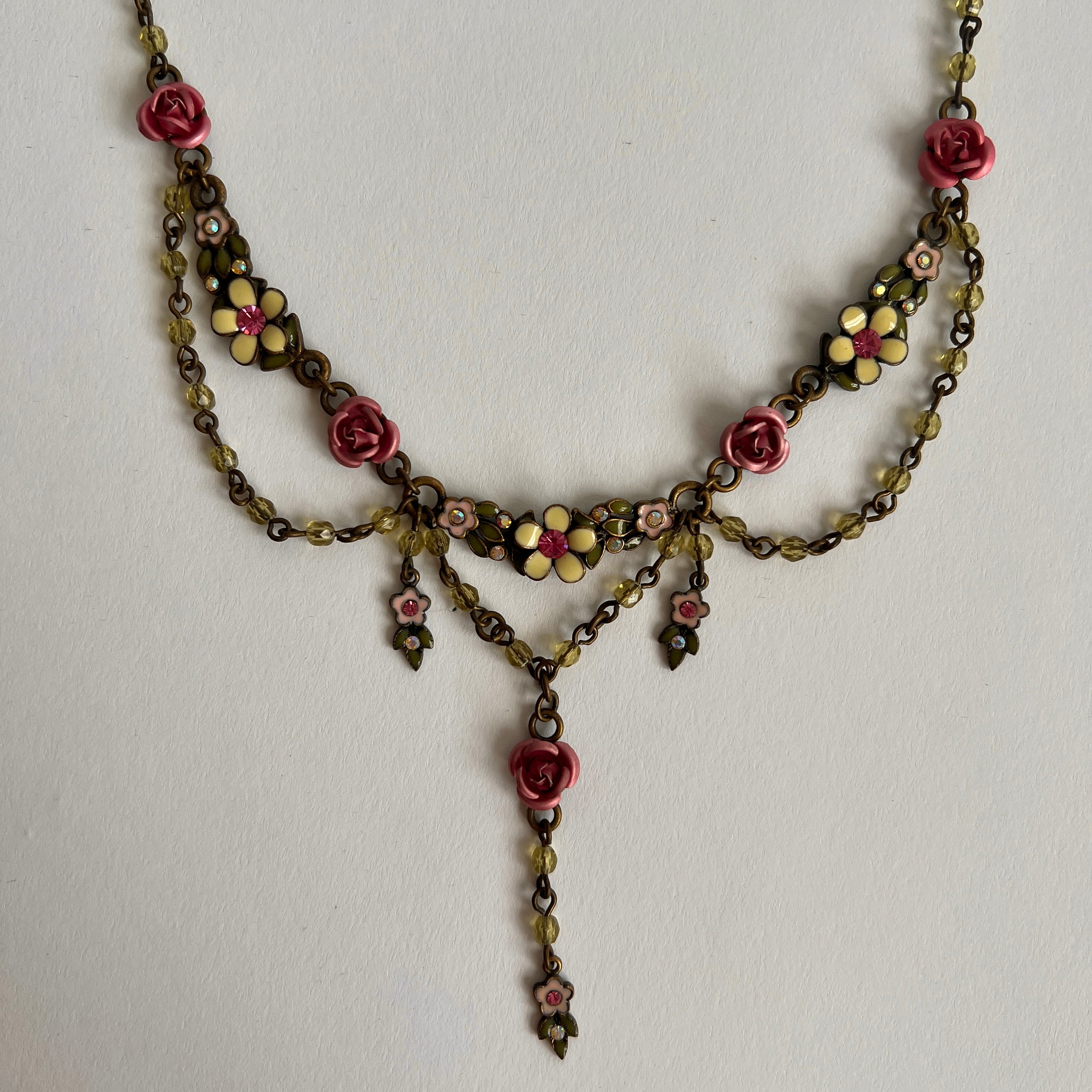 Rose floral drop chain necklace