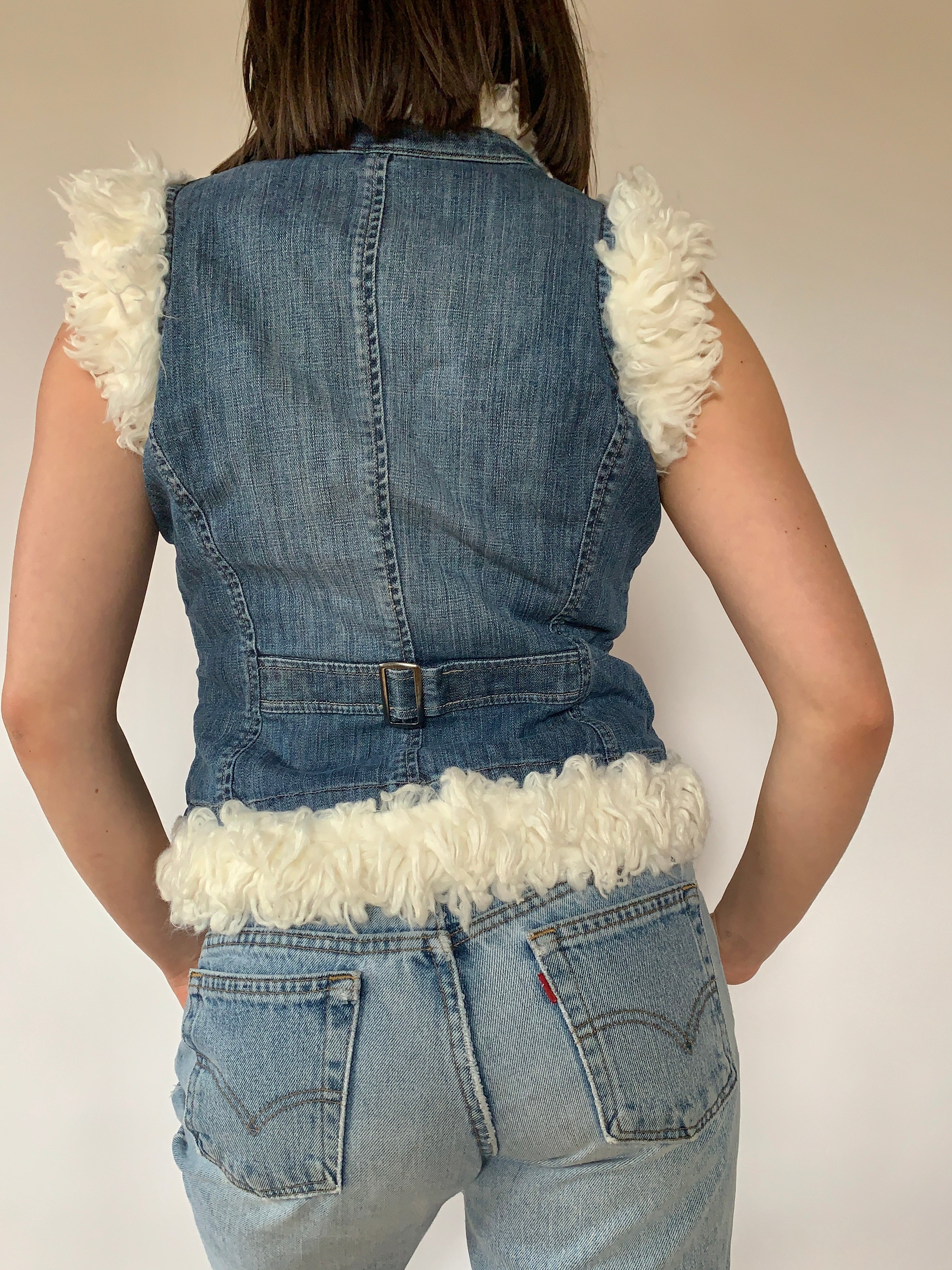 Y2K Faux Fur & Denim Vest (S)