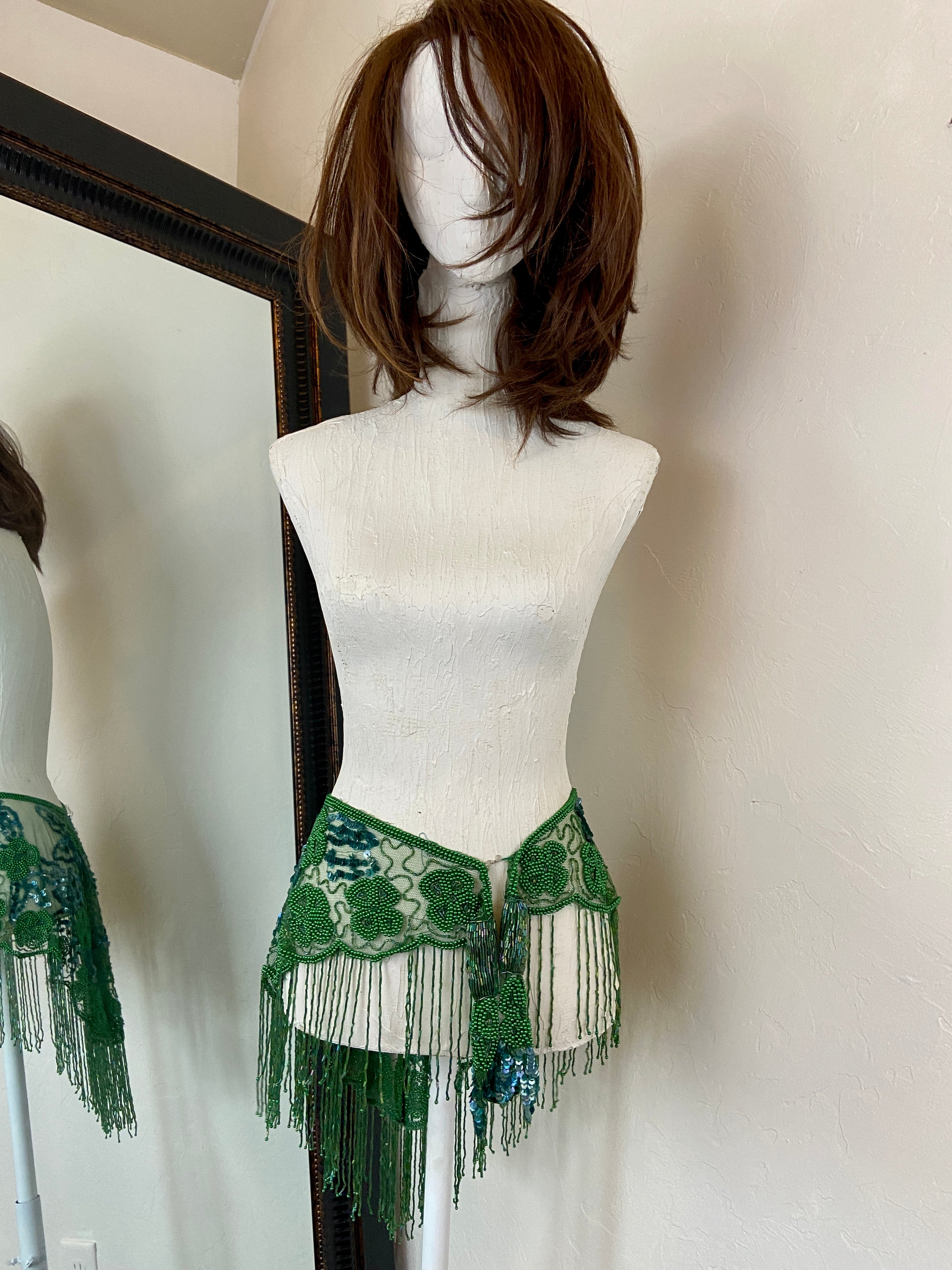Green Glass Beaded Fringe & Sequin Shrug