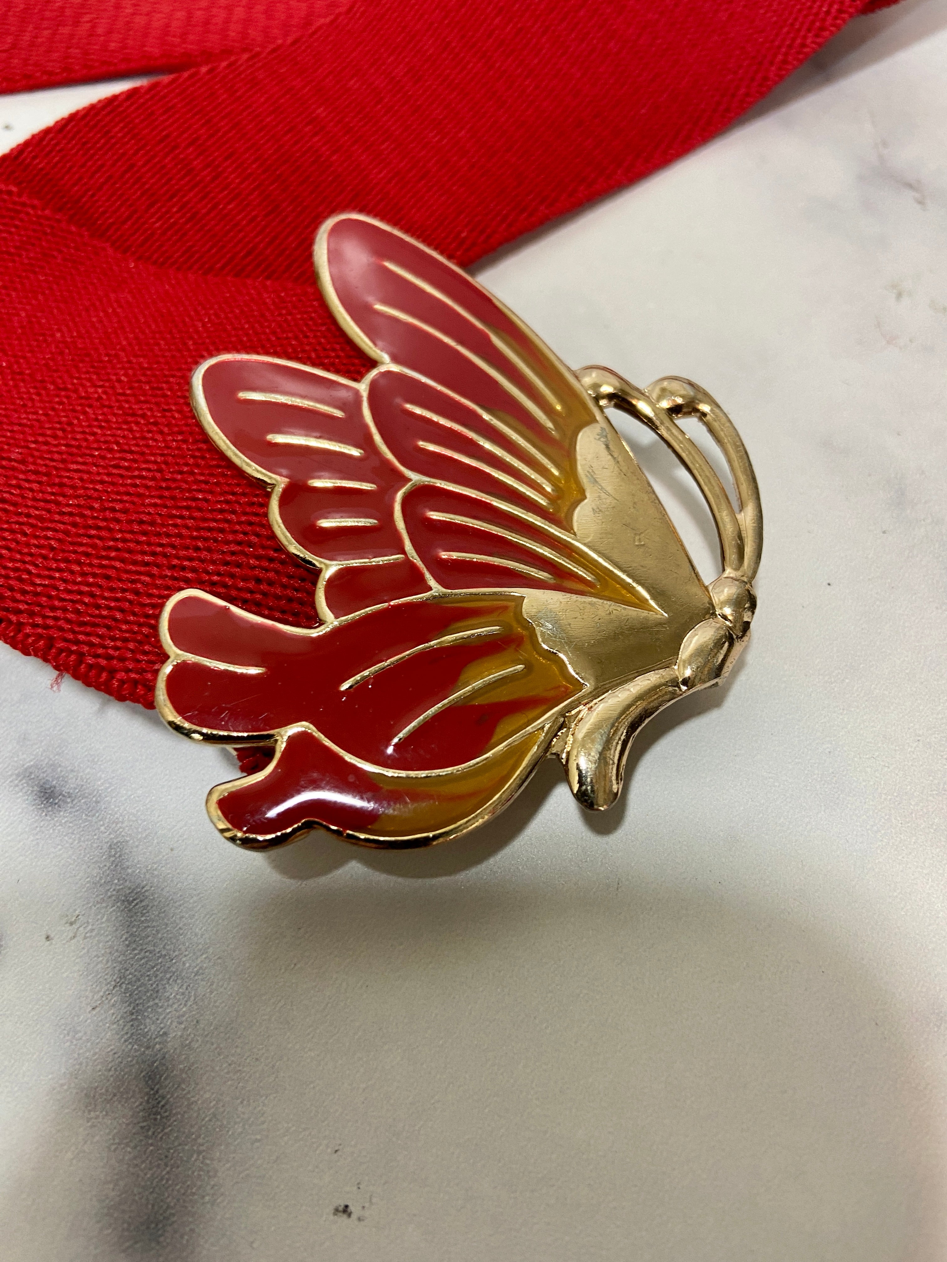 Vintage Stretch Elastic Belt Ornate Butterfly Clasp Red