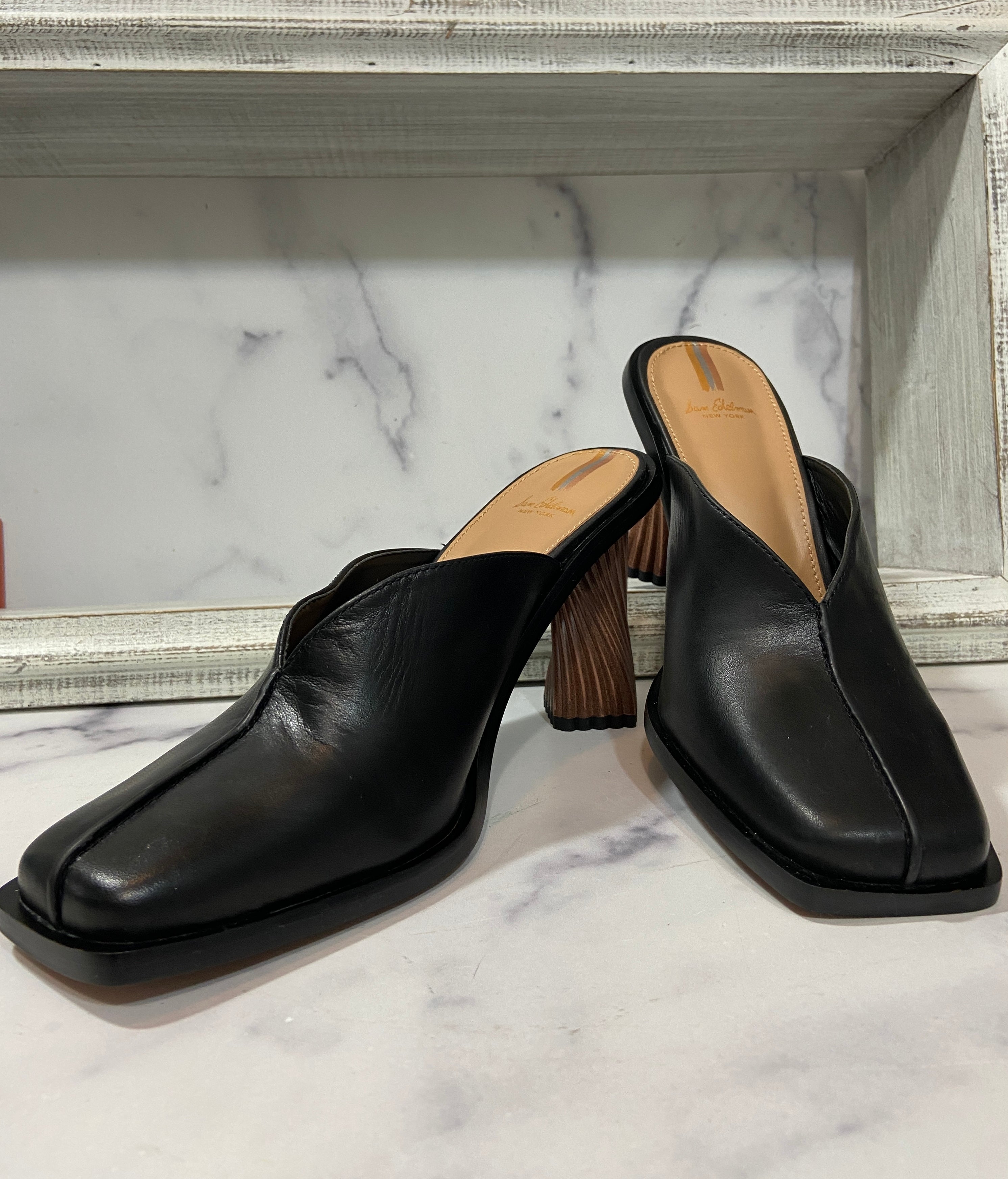 Everly Black Mule Leather Square S Sam Edelman
