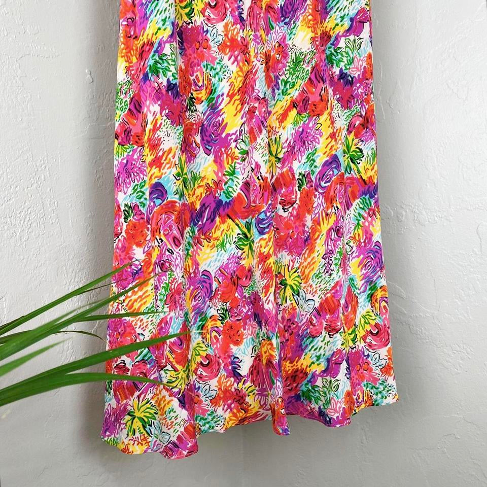 90s Tropical Silk Maxi Skirt (M/L)
