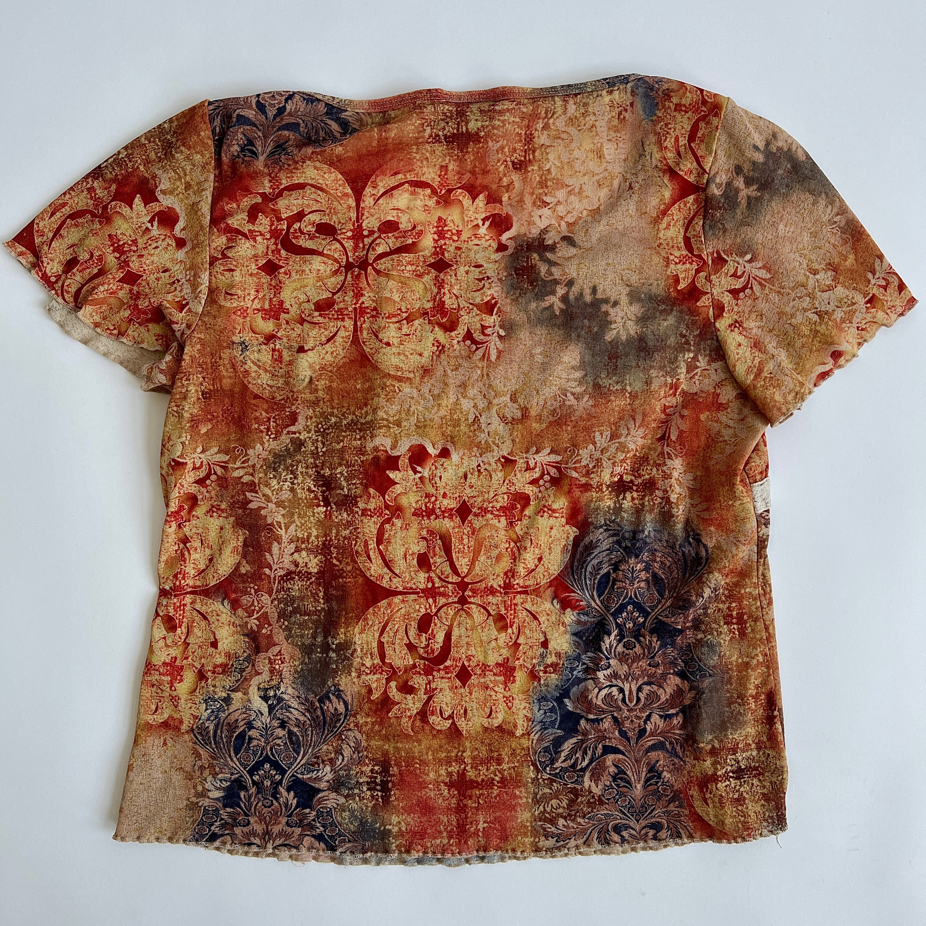 Y2k mesh boho print babydoll top - XL