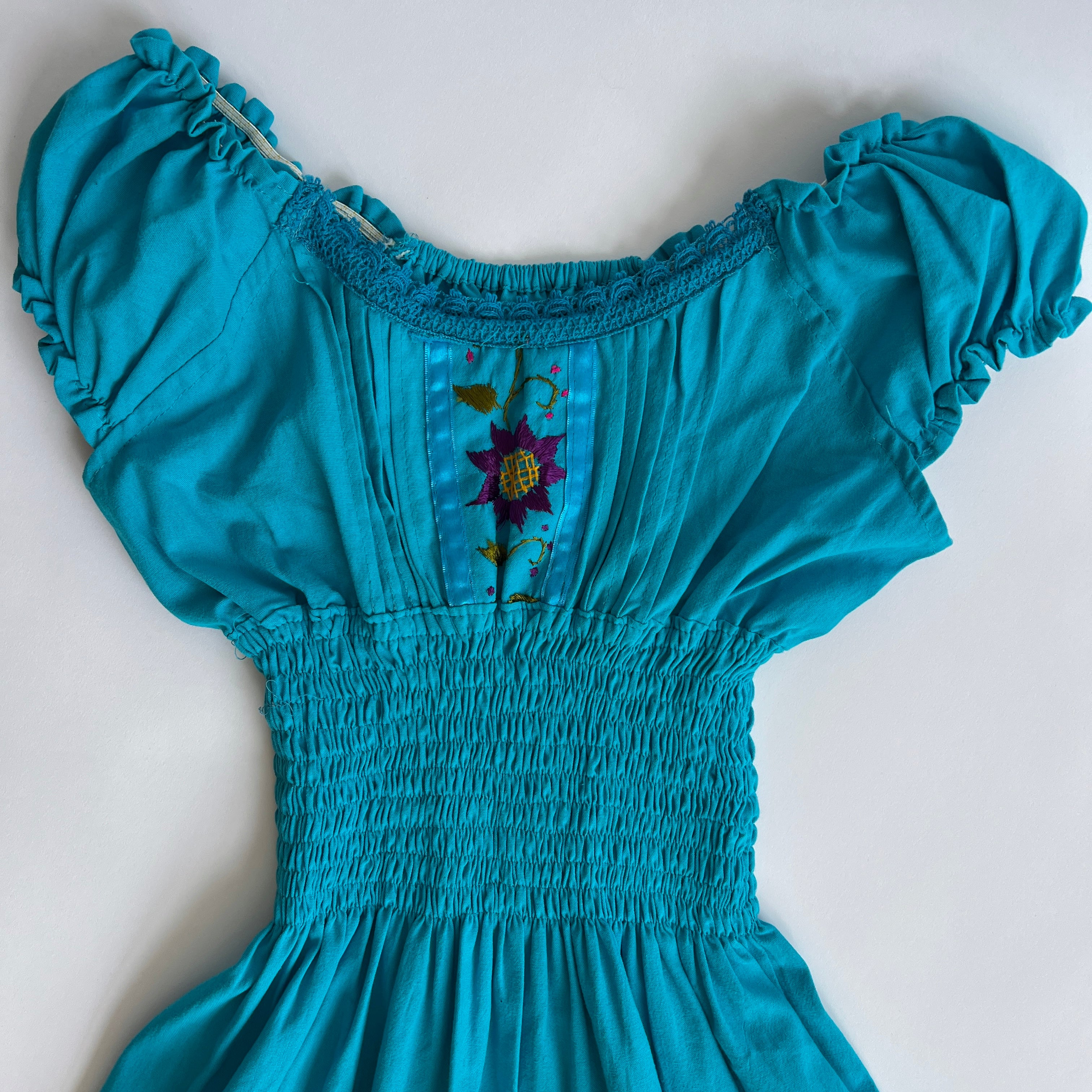 Vintage blue floral embroidered cottage dress- XS/S