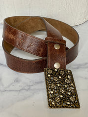 Vintage Women Leather Belt With Hollow Flower