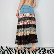 Denim Patchwork Boho Maxi Skirt