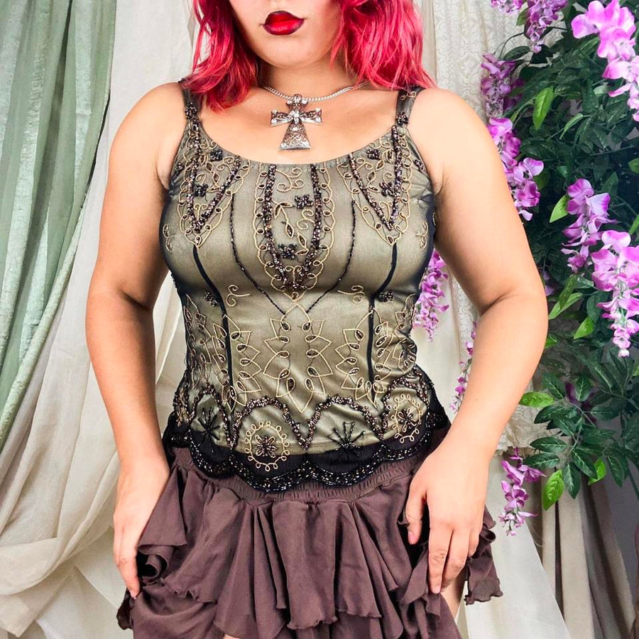Vintage Whimsigoth Beaded Corset Top (Small) — Holy Thrift