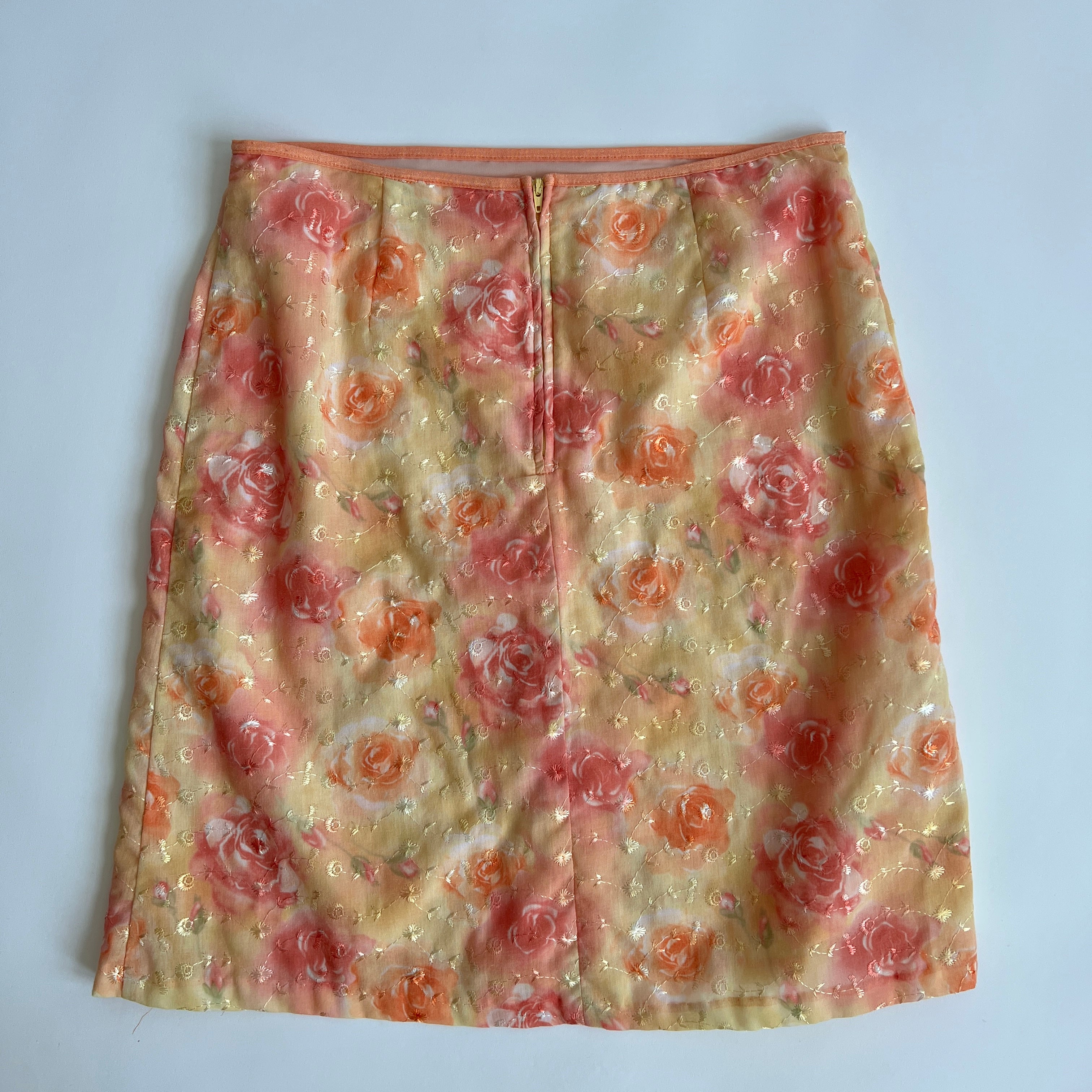 Y2K Peach rose embroidered midi skirt - L