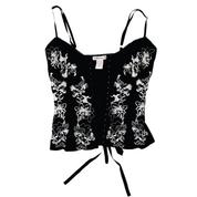 Early 2000s Black Floral Corset Top (S)