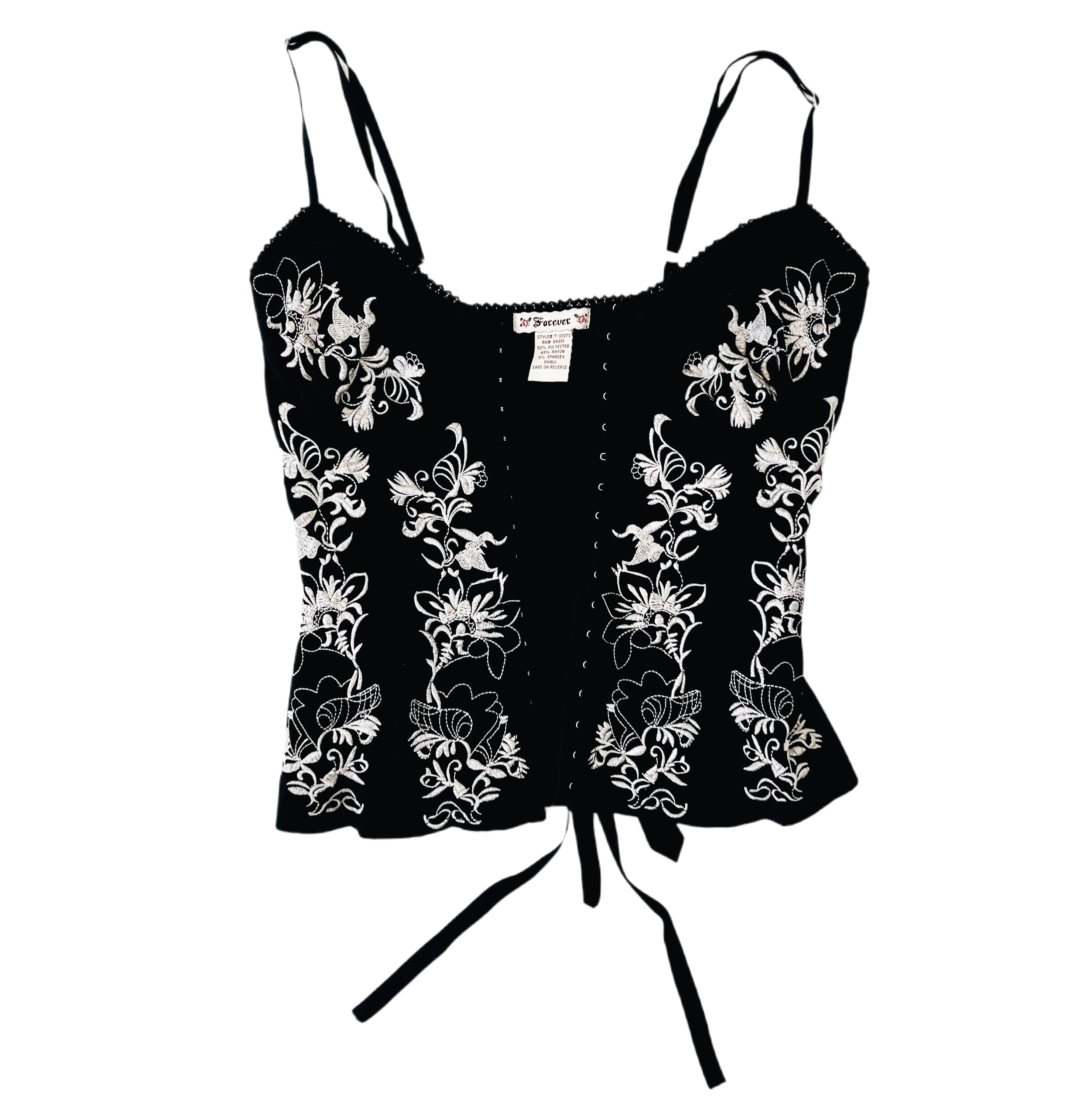 Early 2000s Black Floral Corset Top (S)