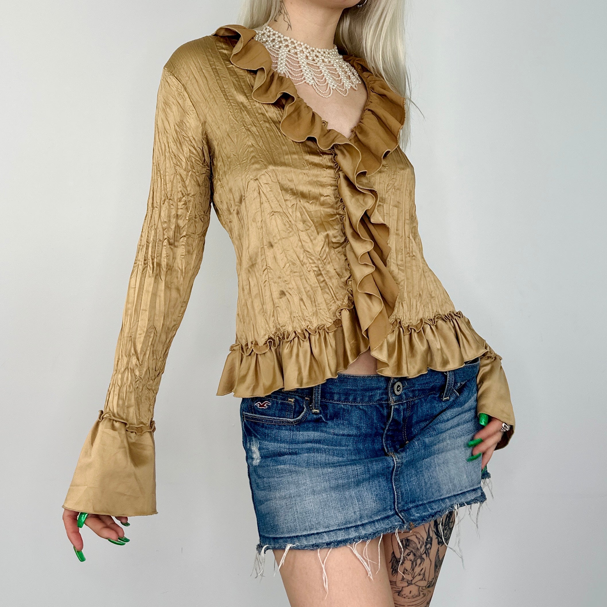Satin Ruffle Blouse (S/M)