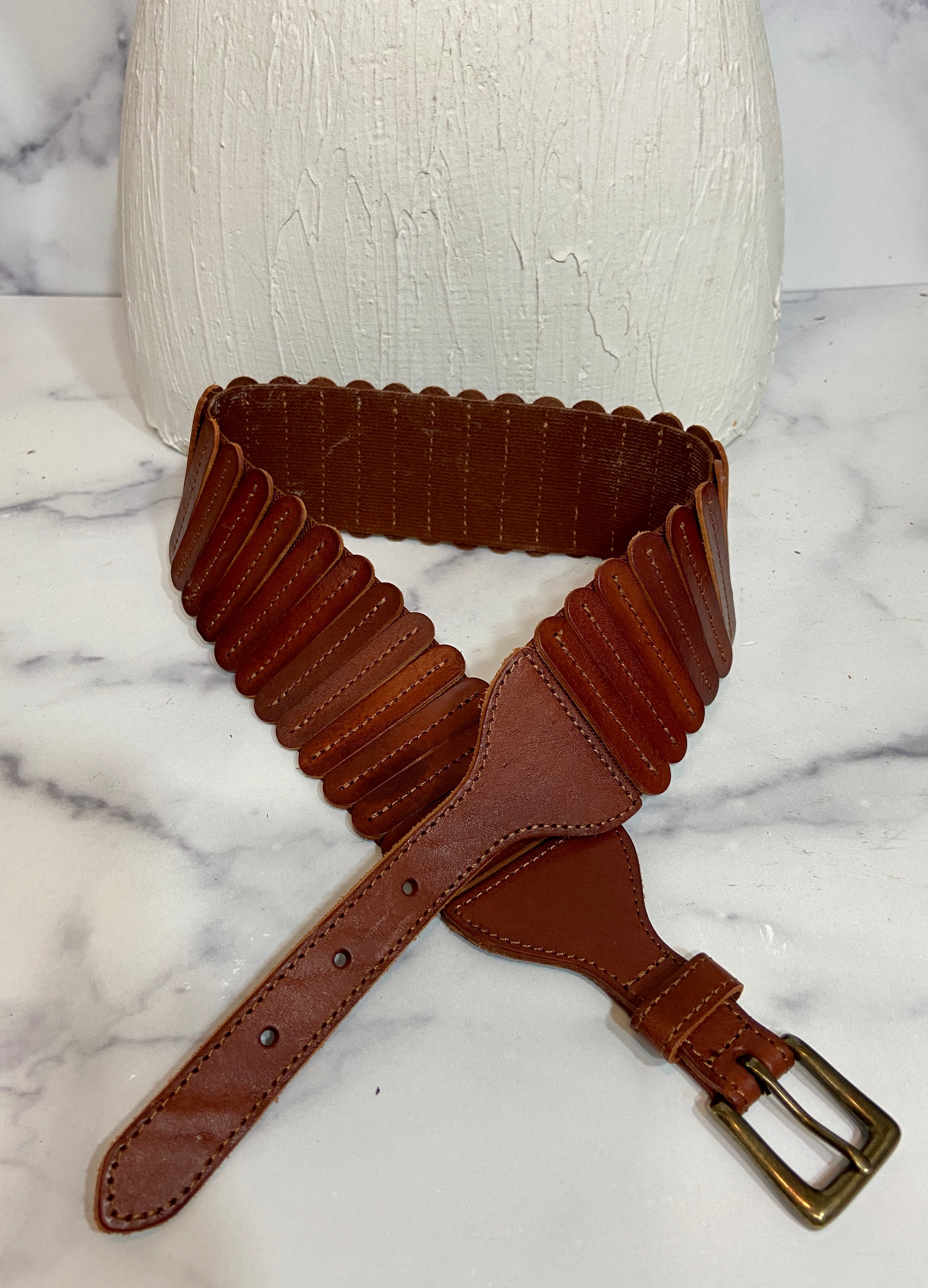 Brown Leather Dress Belt Elastic