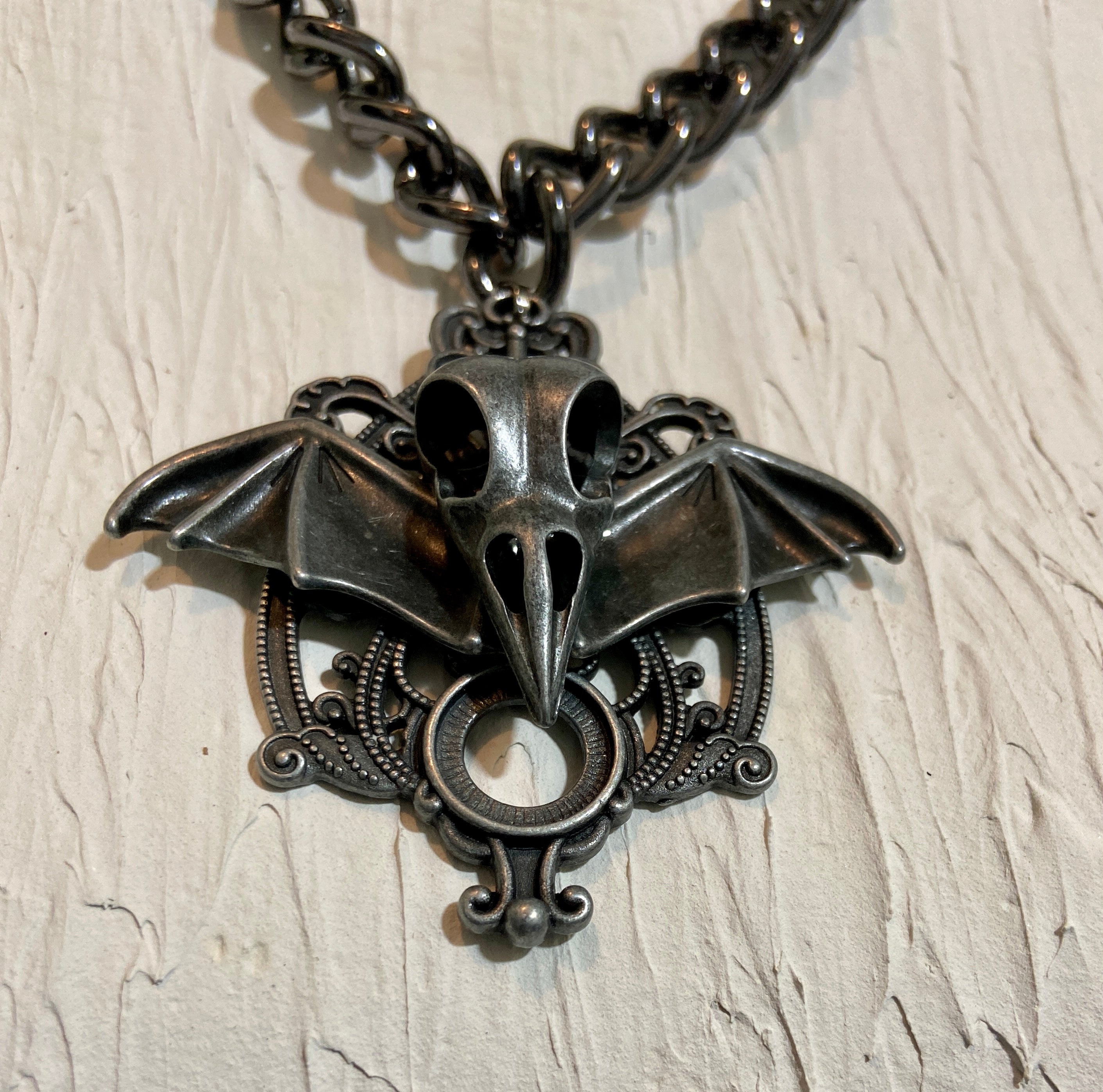 Skull and Bat Wing Pendant