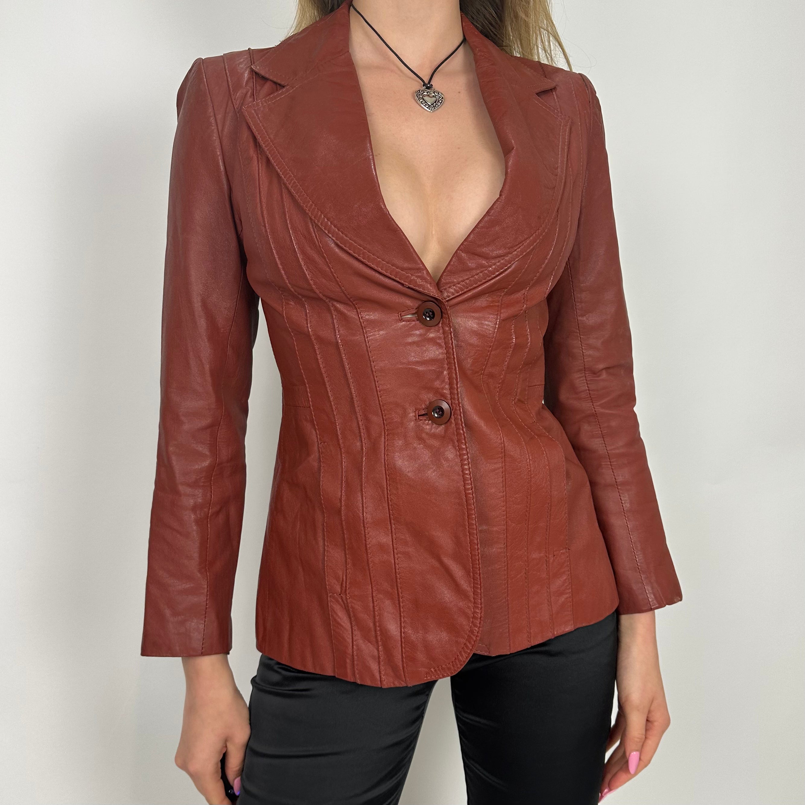 Vintage 1970s Burnt Red Leather Jacket (XS/S)