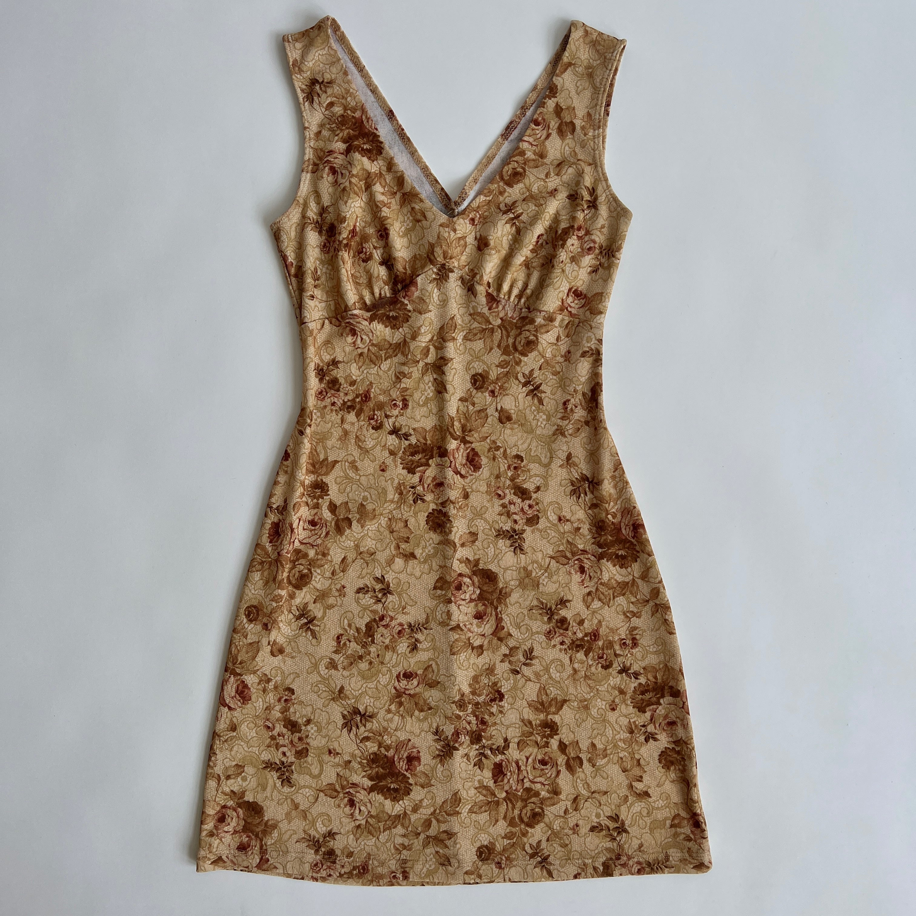 Y2k brown floral mini dress - S